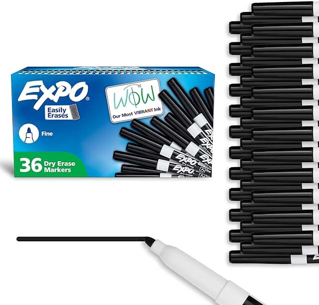 expo low odor dry erase markers  fine tip  black  36 count