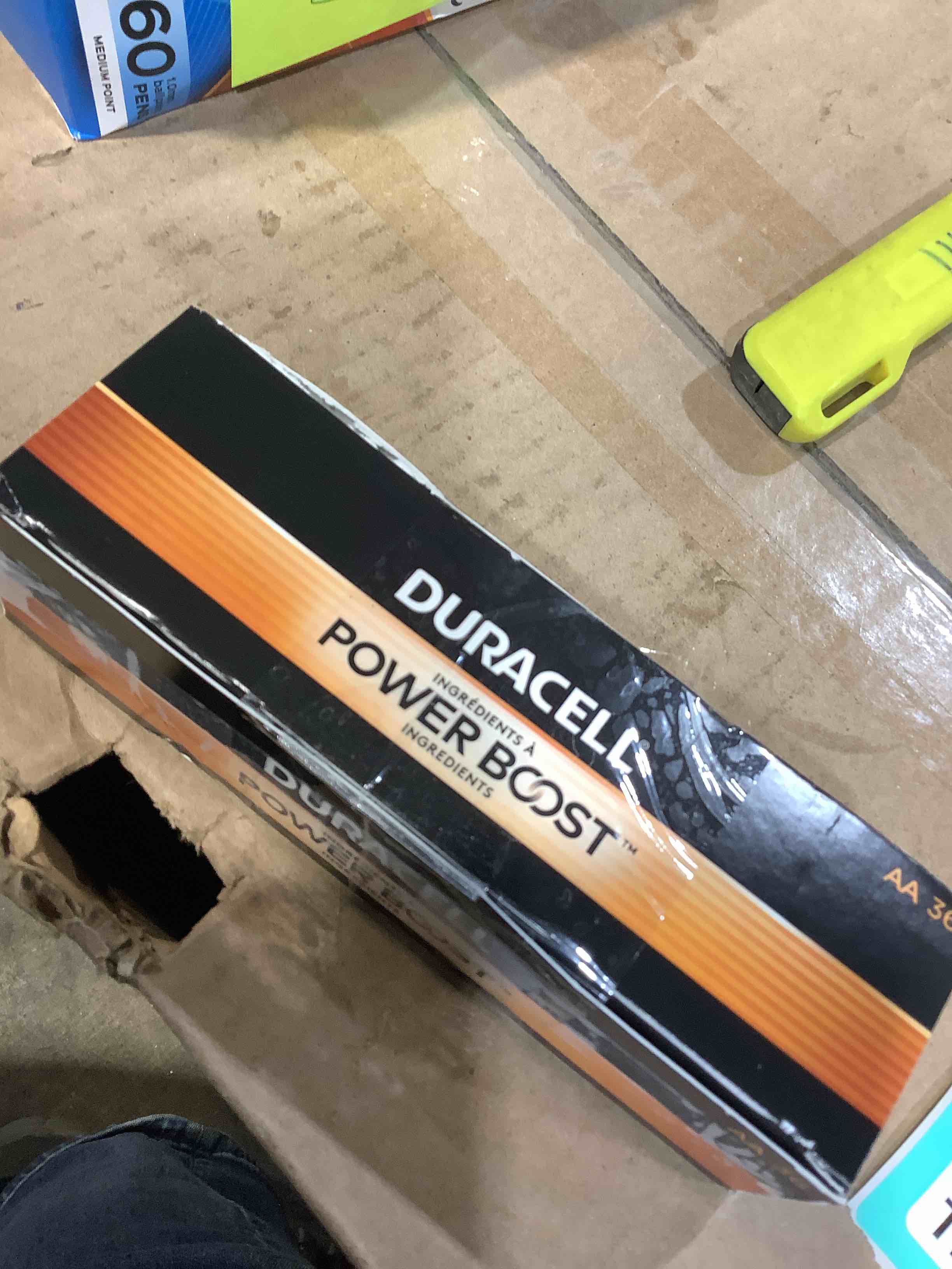 Condition photo showing New/Like New for coppertop alkaline aa batteries 36/pack, in office