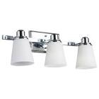 Three light bathroom vanity, light fixture with opal glass shades