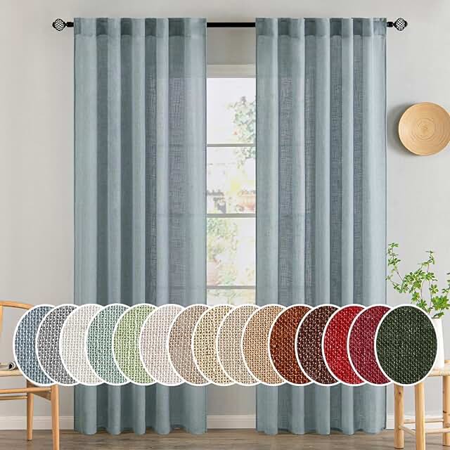 Sickels solid, semi sheer, Gromit curtain panels, linen collection, pale blue