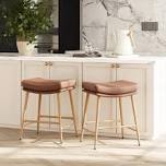 Deering Upholstery Faux leather metal frame barstools with stitching, light tan