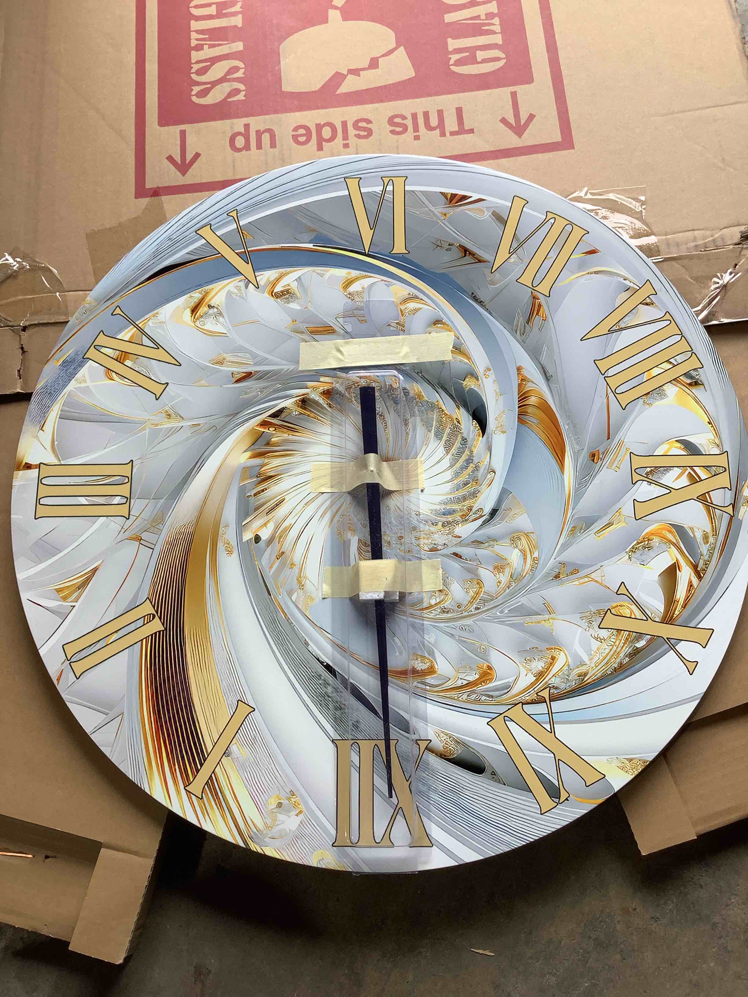 24" Metal  Abstract Black gold white Roman numeral wall clock