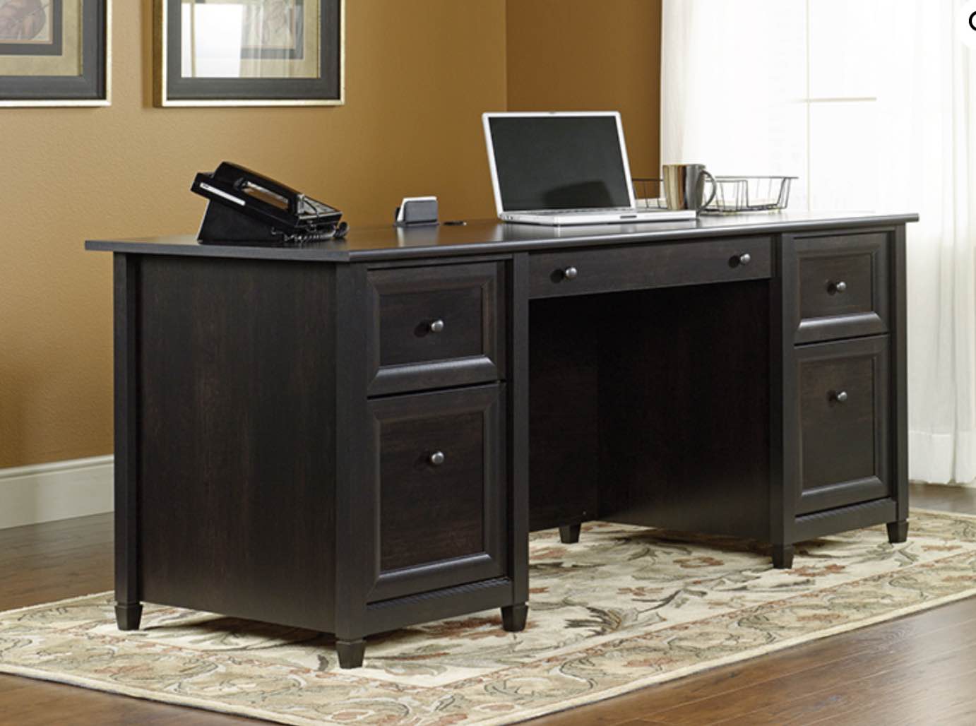 sauder 409042 edge water executive desk  estate black finish