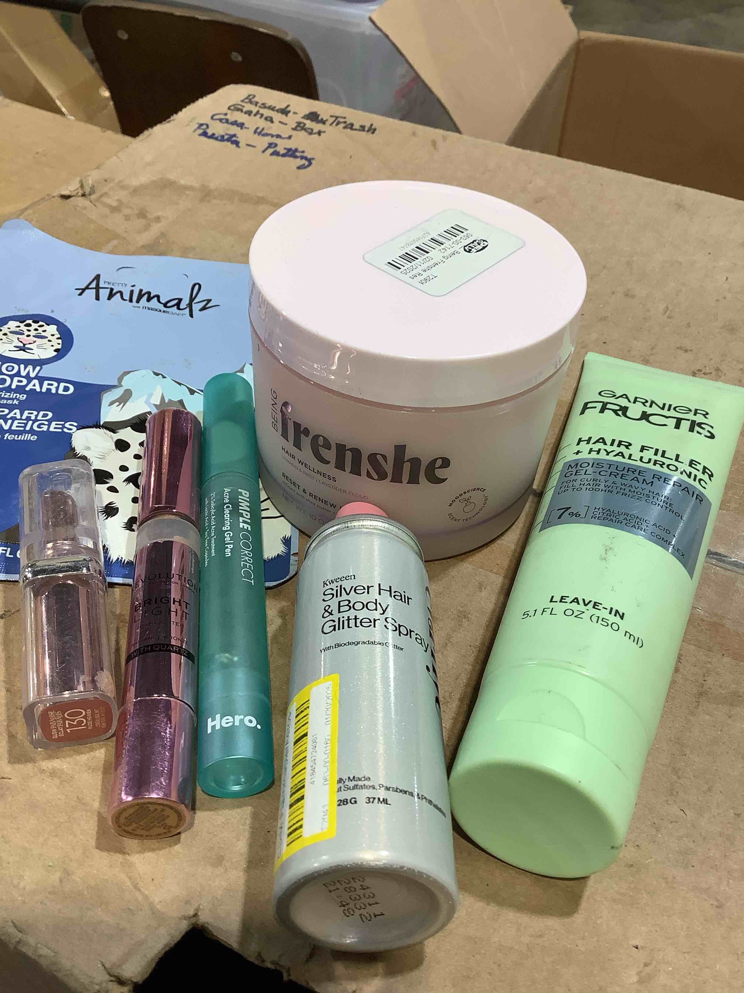 Condition photo showing Good Condition for assortment of personal items: garnier hair filler, kweeen silver hair, being frenshe hair wellness and more