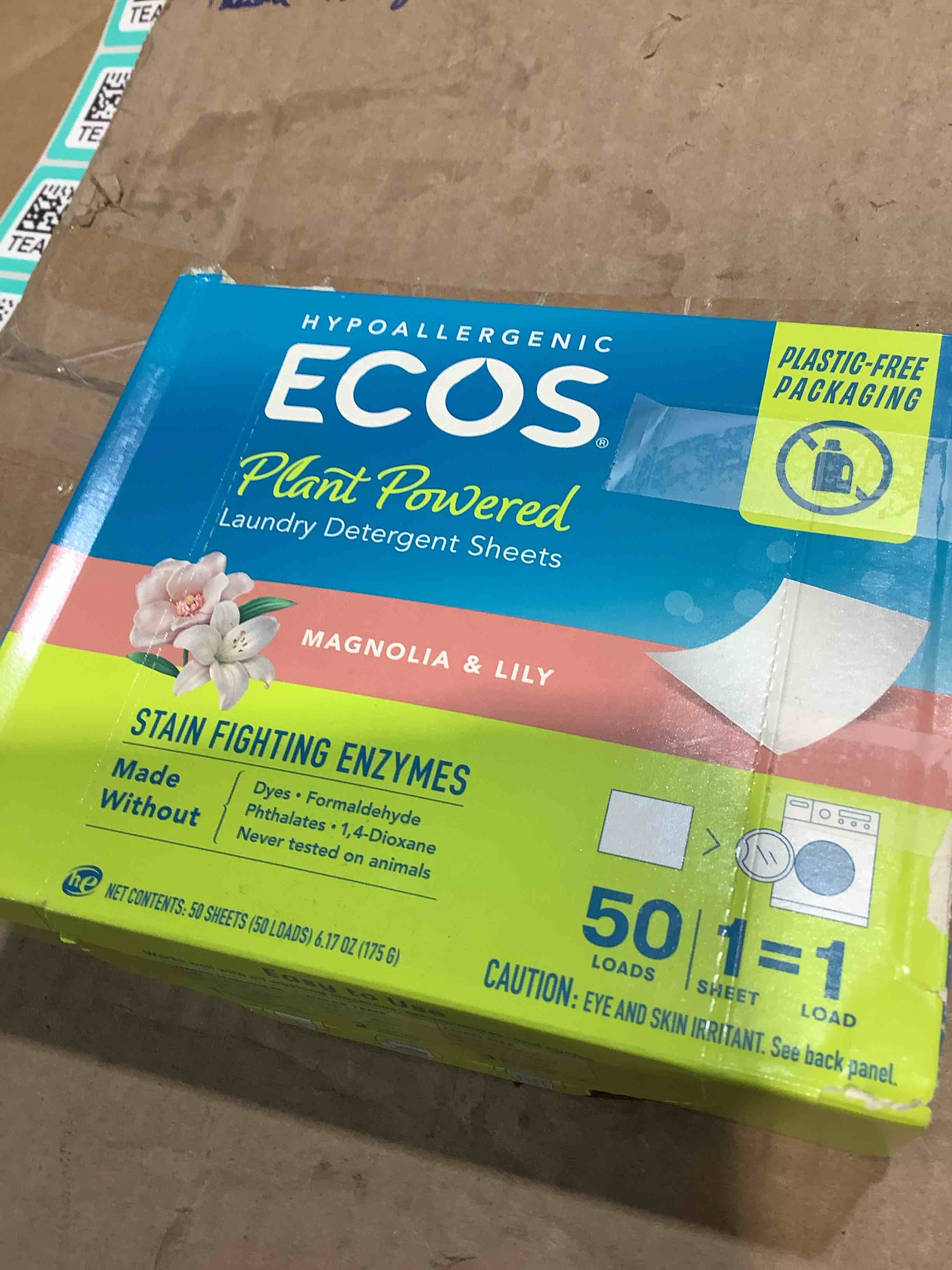 Condition photo showing Good Condition for ecos laundry detergent sheets vegan, no plastic jug, no mess & liquid free - laundry sheets in washer - hypoallergenic, plant powered laundry detergent sheets - magnolia & lily - 50 sheets (pack of 1)