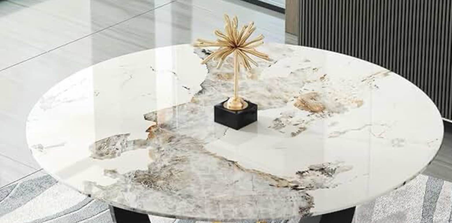 47-inch Modern Round Dining Table White, Black, Gold, top only