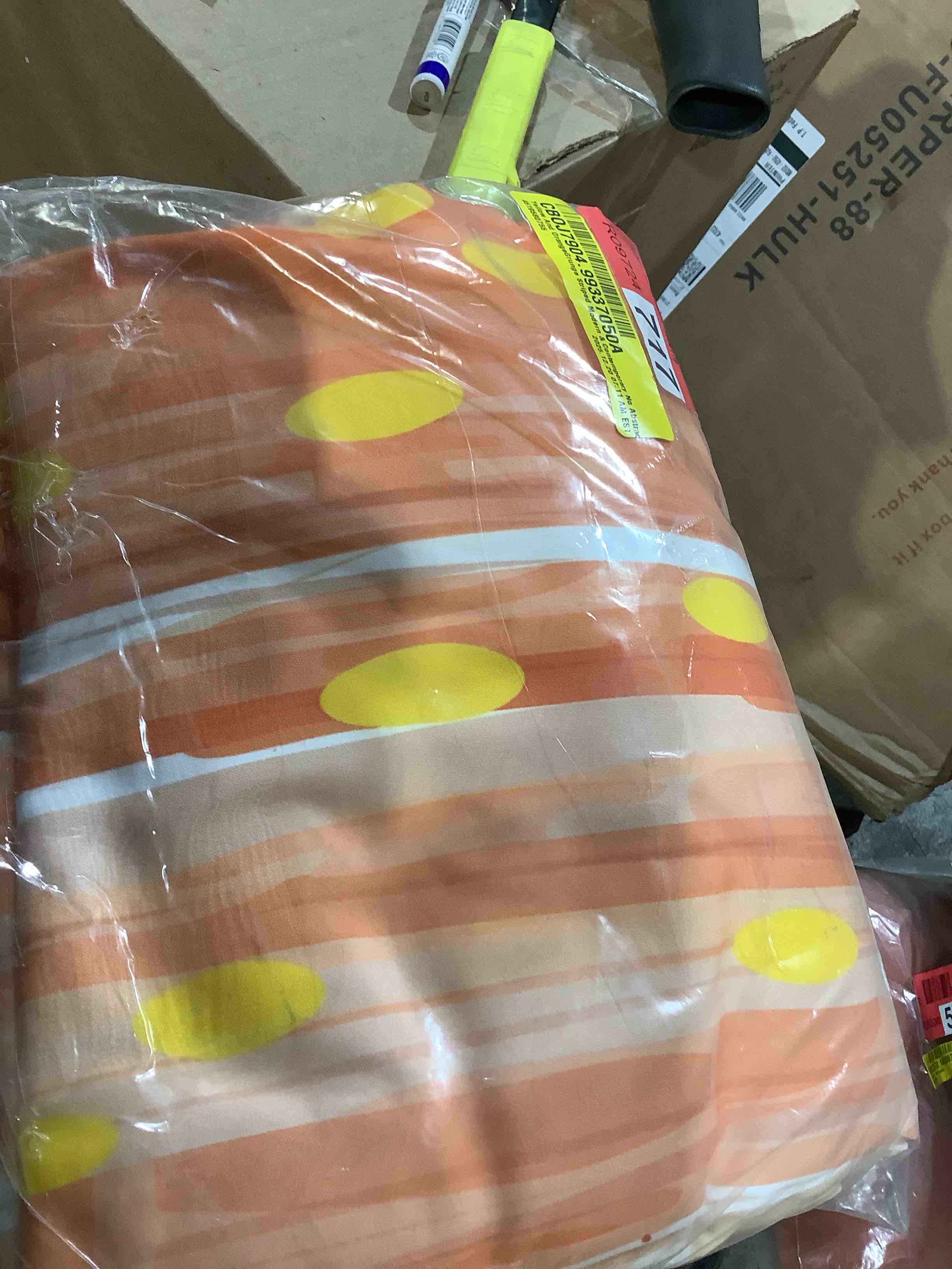 Condition photo showing New/Like New for yellow and orange, grunge, striped modern and contemporary curtains