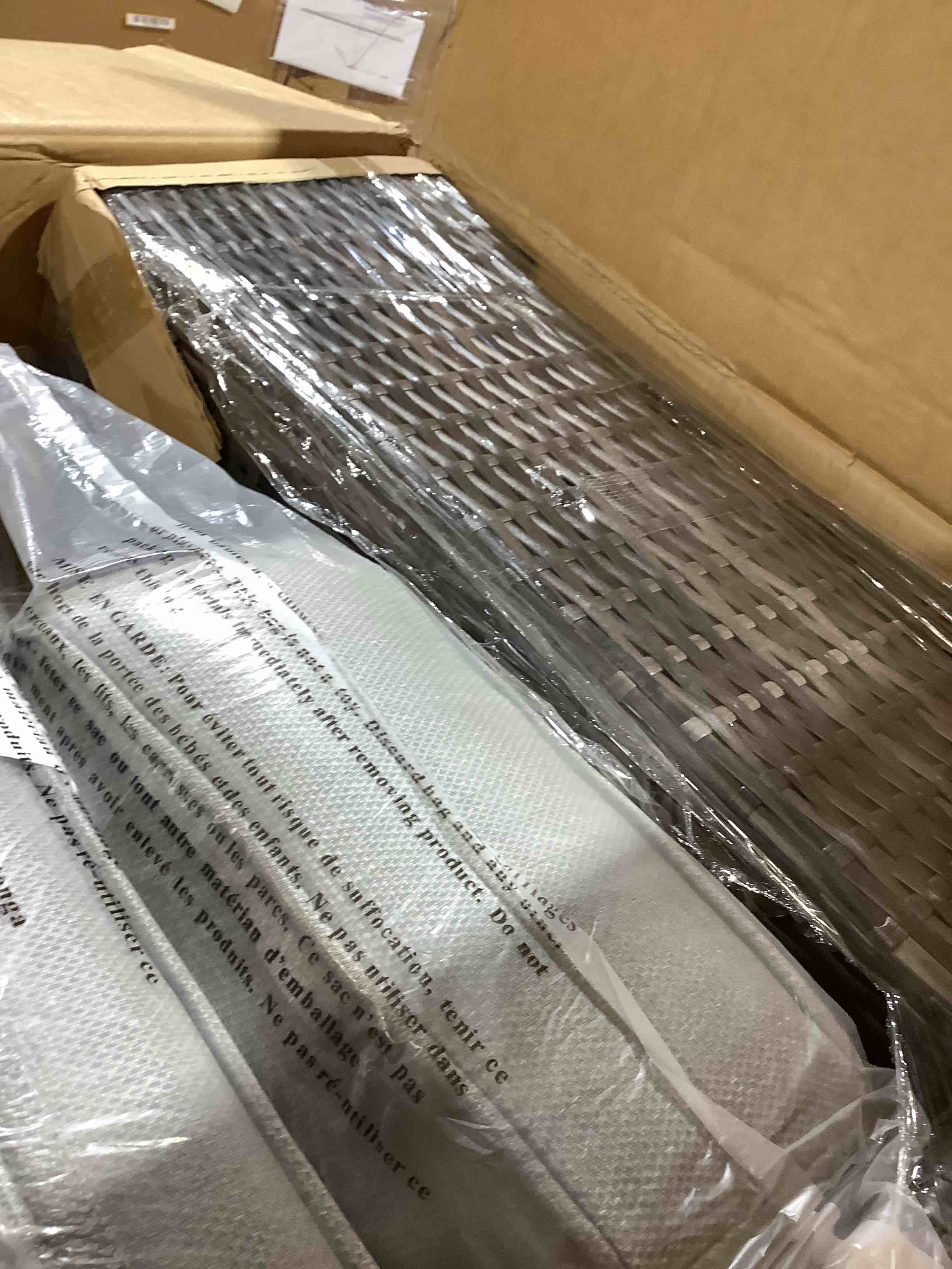 Condition photo showing New/Like New for outdoor wicker sectional corner only sofa sectional with gray cushions