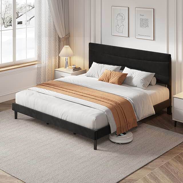 garvee king size upholstered velvet bed frame phk_35vyukqm-black