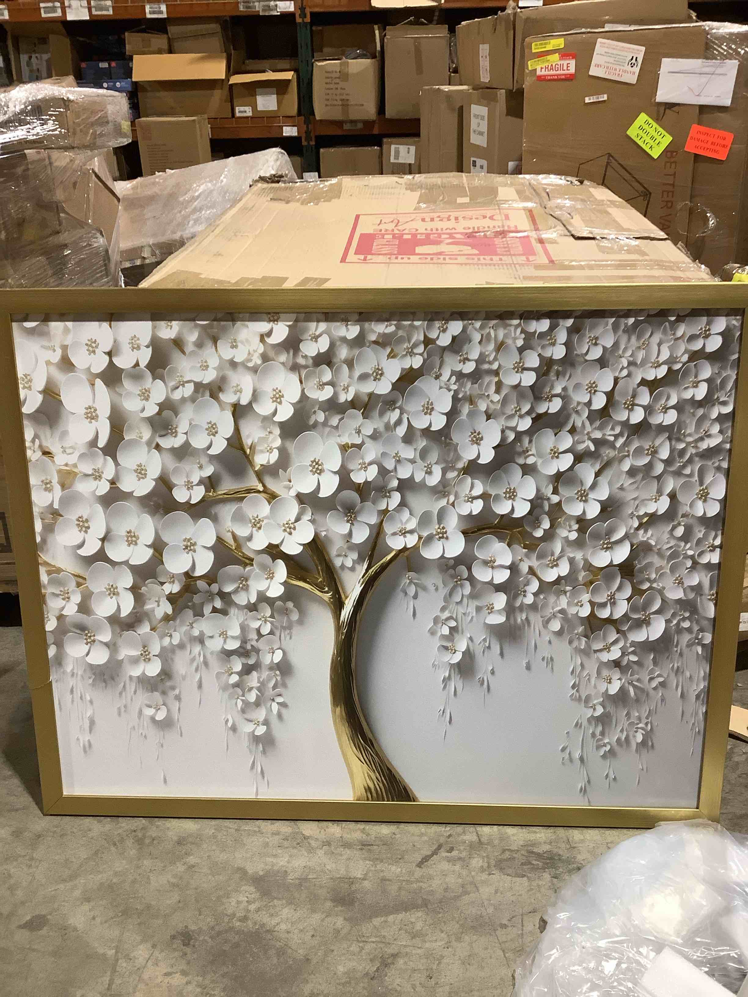 Condition photo showing New/Like New for large tree of life canvas wall art abstract white tree of life decor painting pictures nordic gold tree plant flowers posters prints for bathroom bedroom living room office hallway home decoration, 44" x 34"