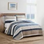 nautica ridgeport blue cotton reversible 3 piece quilt set, full/queen bedding