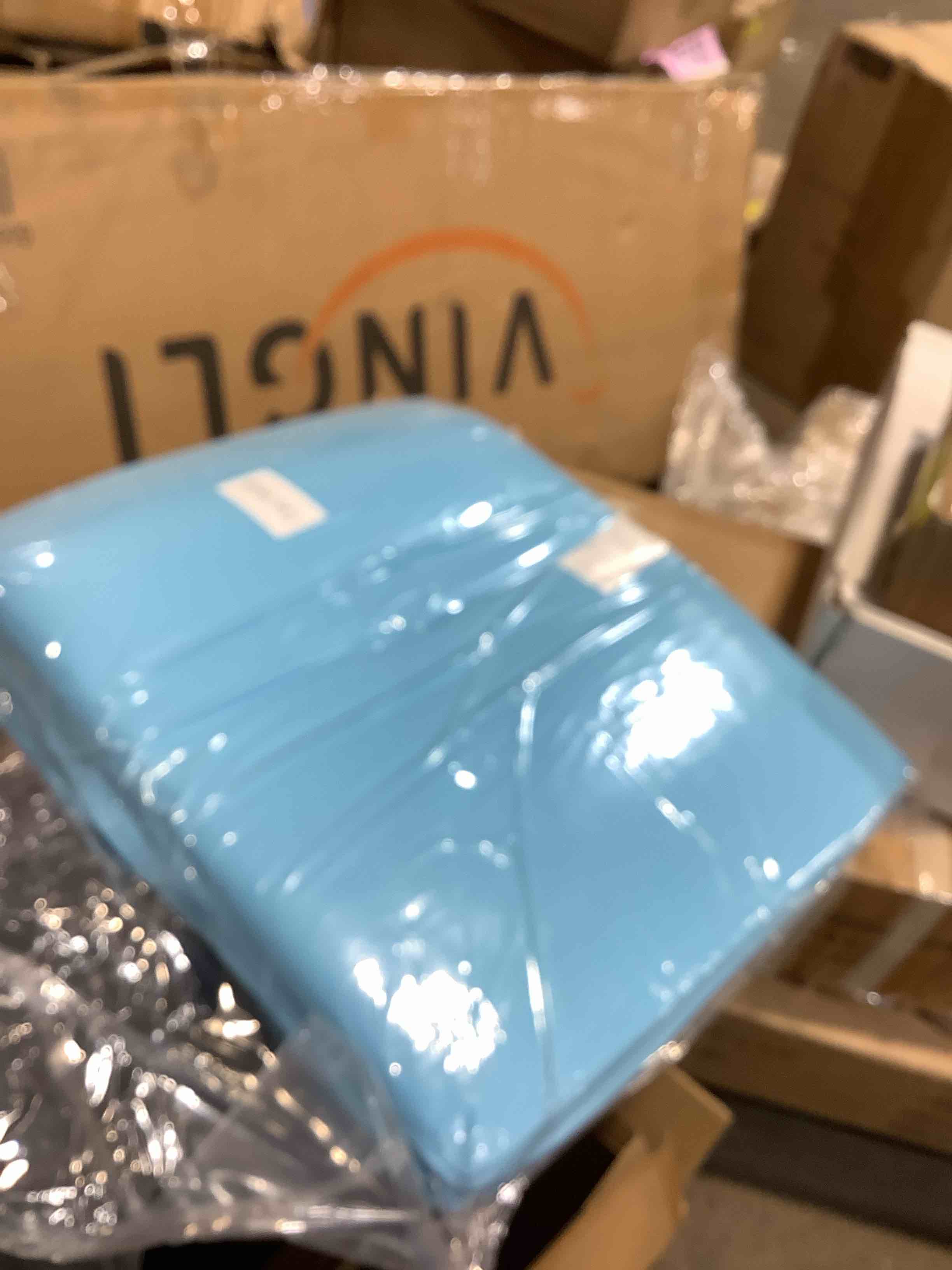 Condition photo showing New/Like New for two piece twin 18.5" x 16" x 3" polyurethane, foam cushions, baby blue