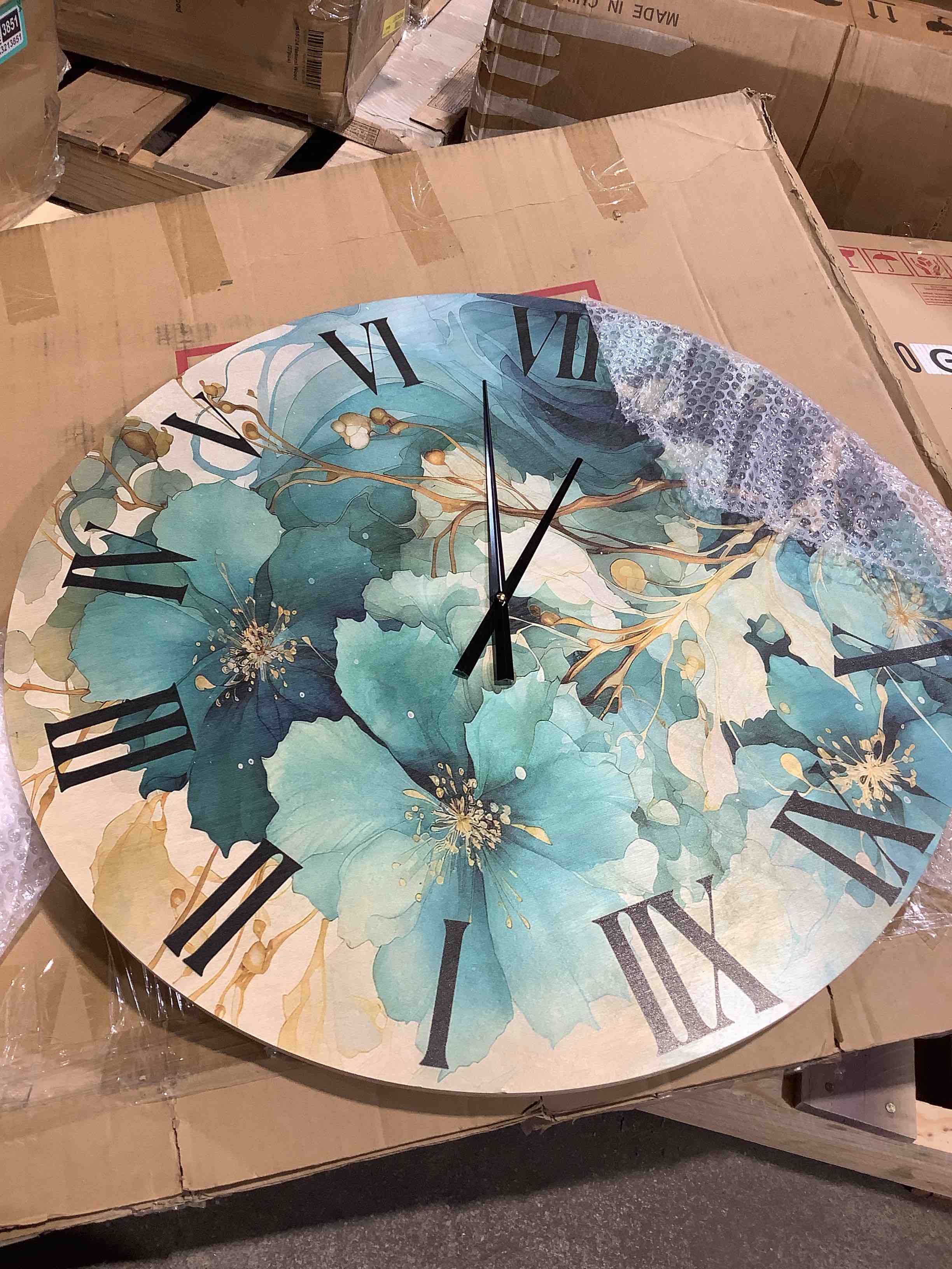 Condition photo showing New/Like New for teal gold abstract fractal mystic mirage | round clock