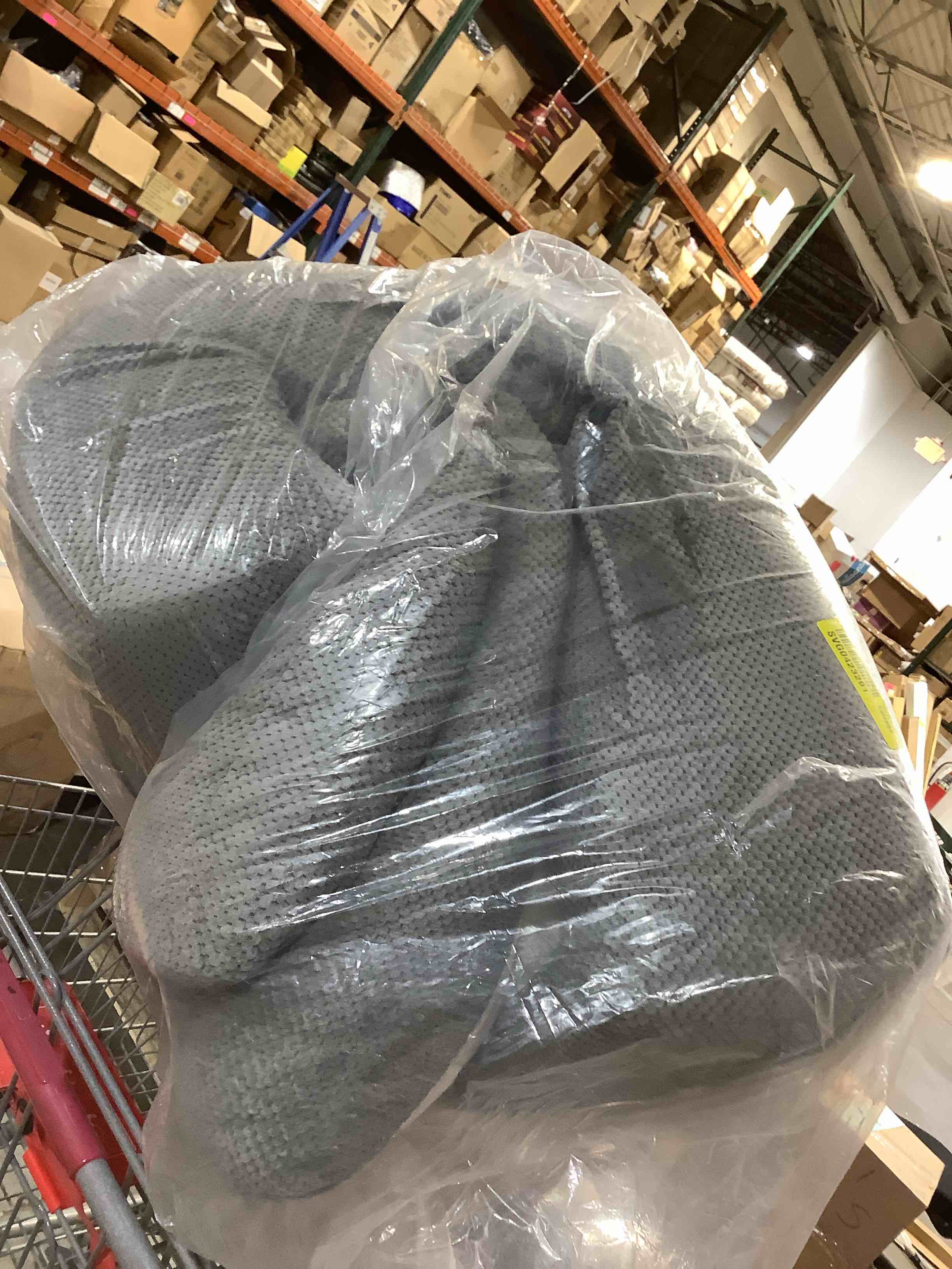 Condition photo showing Good Condition for large oversize gray soft upholstery armless chair with cushion