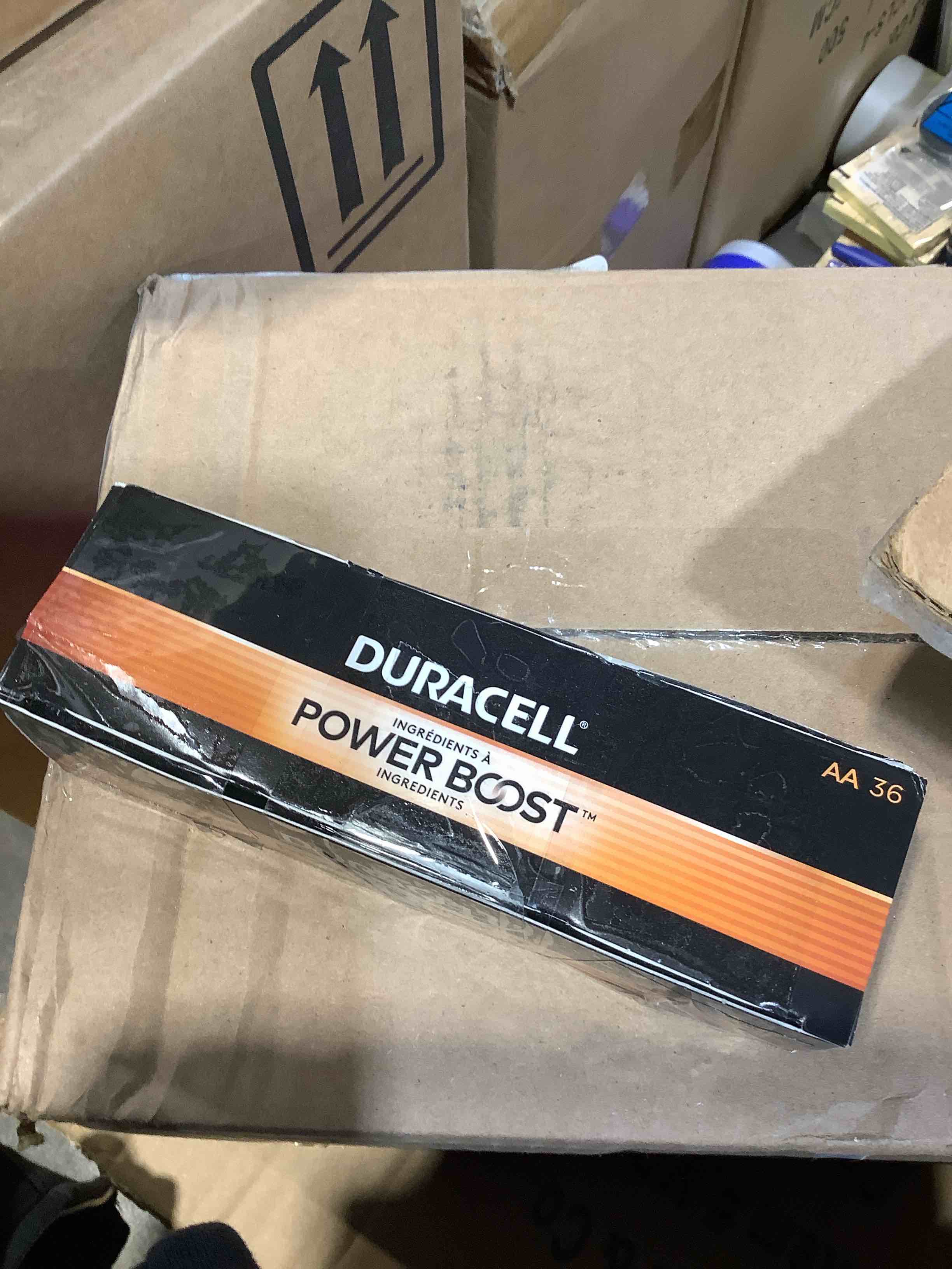 Condition photo showing New/Like New for coppertop alkaline aa batteries 36/pack, in office