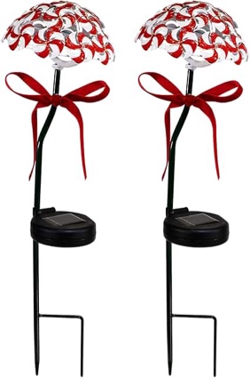 Alpine Corporation Solar Peppermint Candy Cane Pathway LED Lights  Set of 2