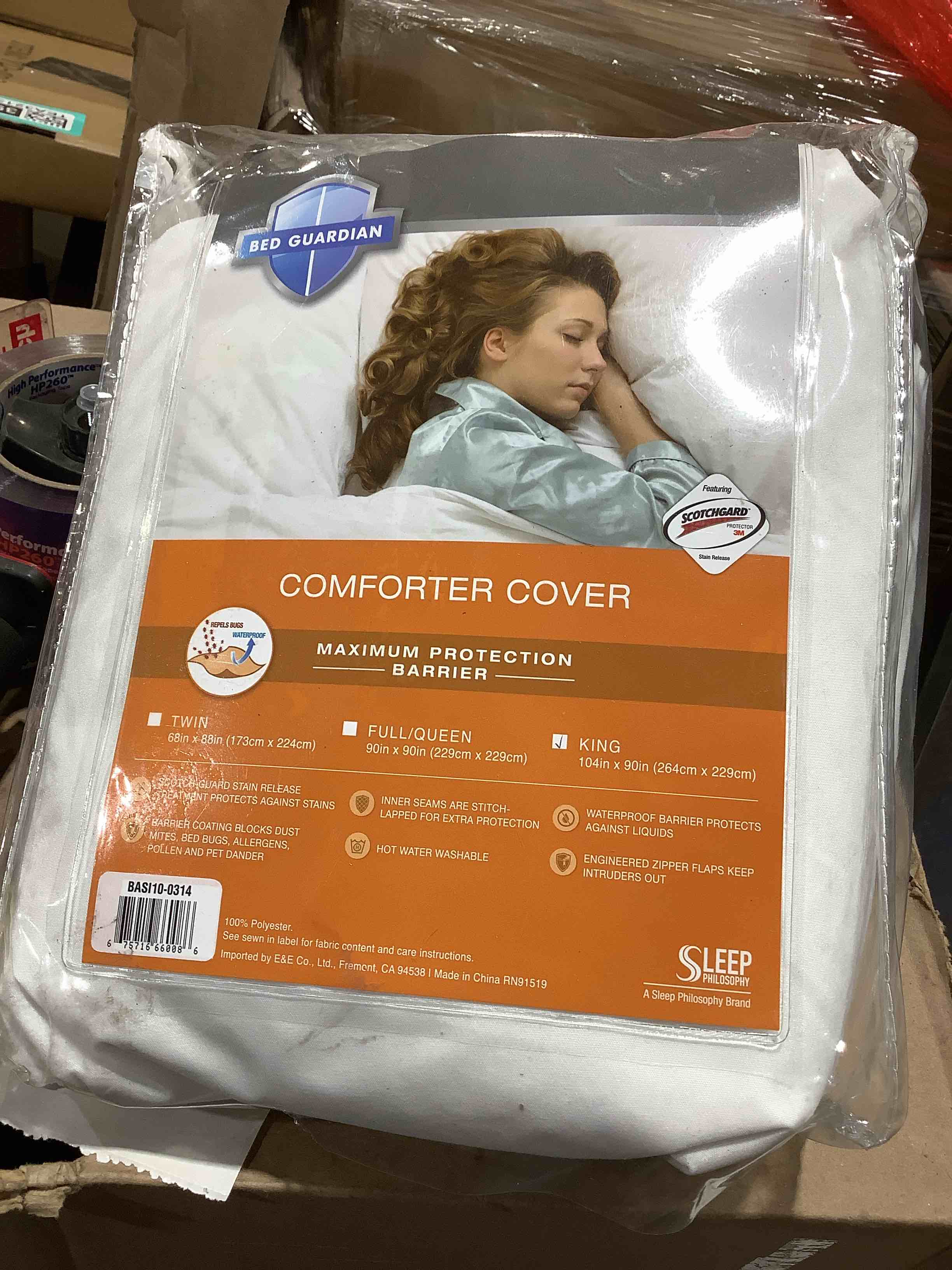 Condition photo showing New/Like New for sleep philosophy bed guardian king 3m scotchgard comforter protector (king) white: water & stain resistant, microfiber, oeko-tex certified