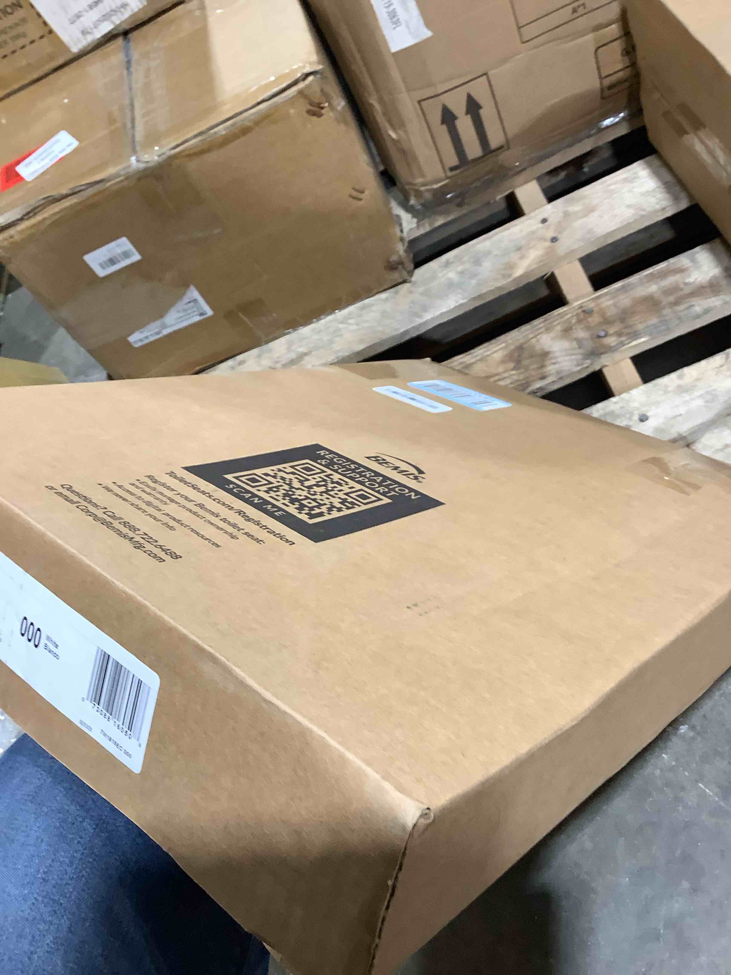Condition photo showing New/Like New for mayfair padded toilet seat, cushioned soft vinyl over wood core seat, secure hinges, easy clean, made in usa, elongated, white