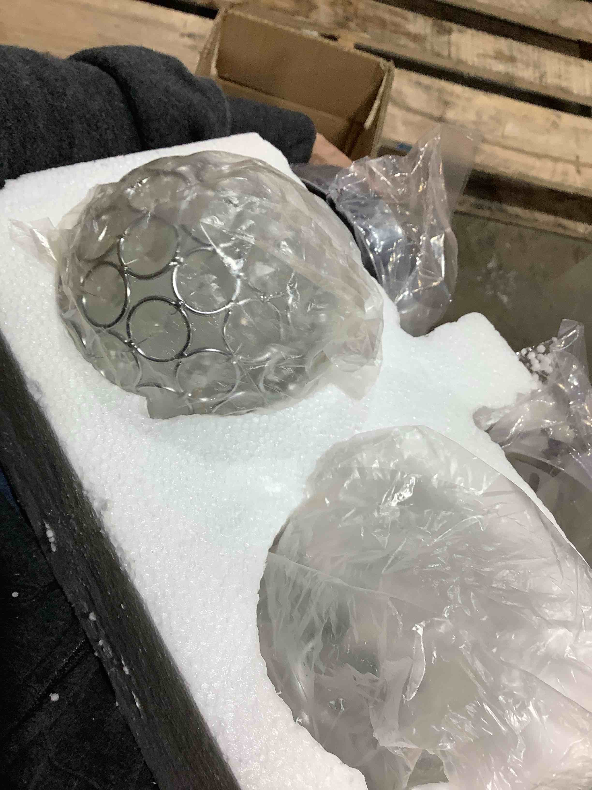 Condition photo showing Good Condition for brecksville 1 - light dimmable chrome crystal 2 ball hanging light