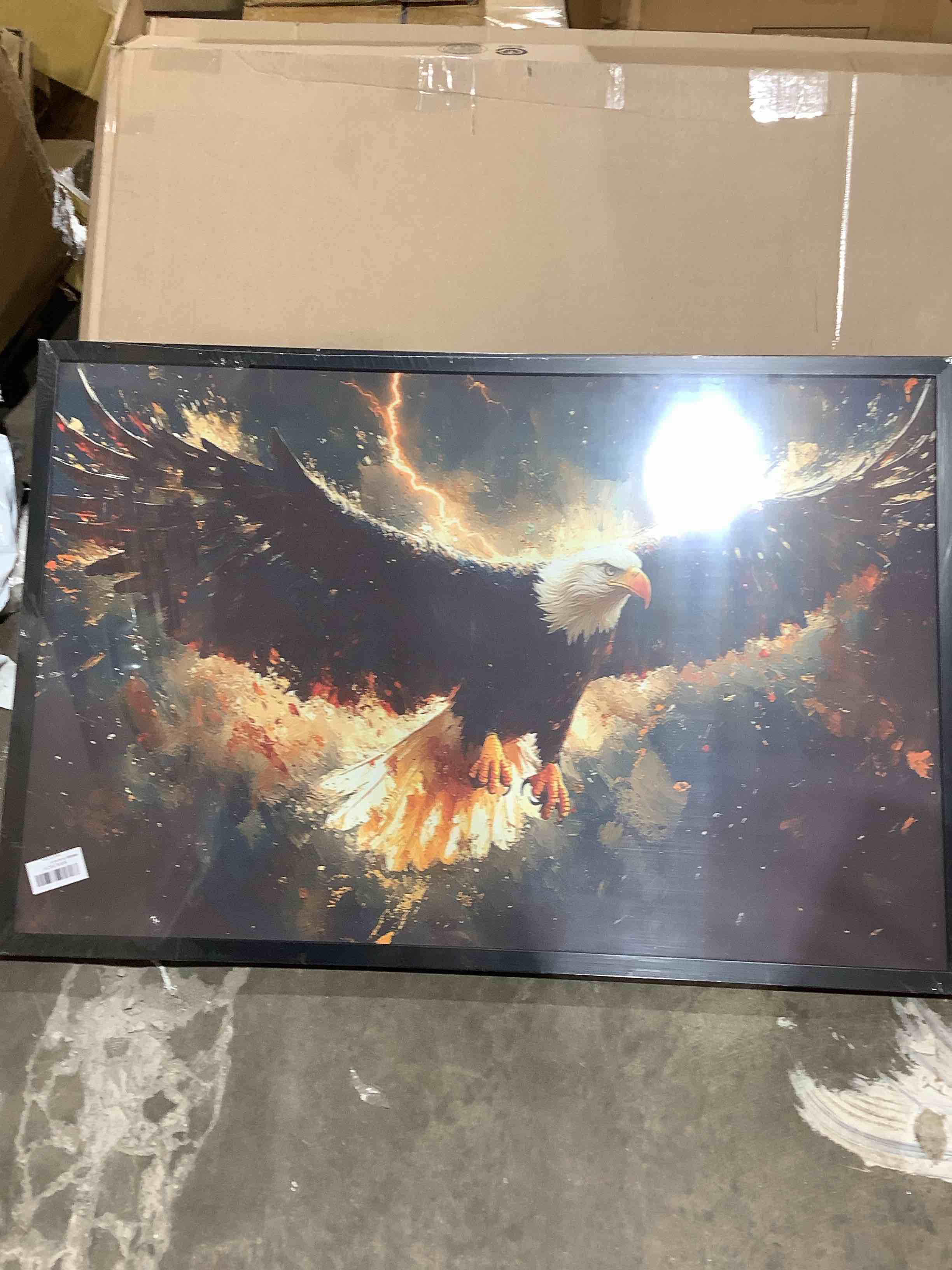 Condition photo showing New/Like New for large bald eagle wall art for living room, wildlife canvas oversized wall decor modern framed pictures painting print artwork for bedroom office 36" l x 24" w
