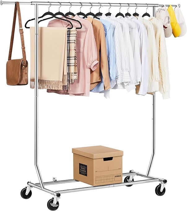 Yaheetech Clothes Rack with Wheels, Heavy Duty Garment Rack with Extendable Hanging Rod, Rolling Clothing Rack for Hanging Clothes, Chromed, Silver