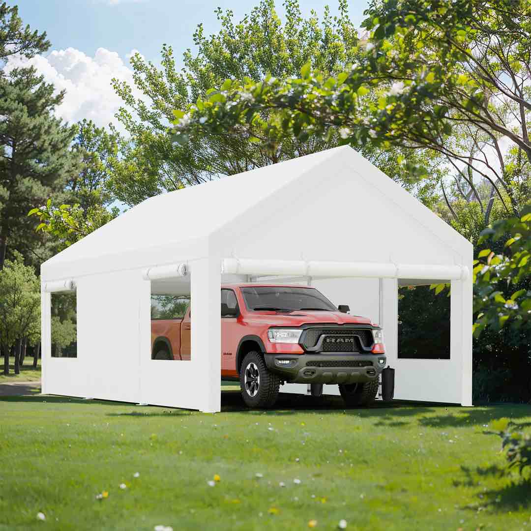 *incomplete* Walsunny Carport, 10x20 ft Heavy Duty Carport Canopy with Roll-up Windows