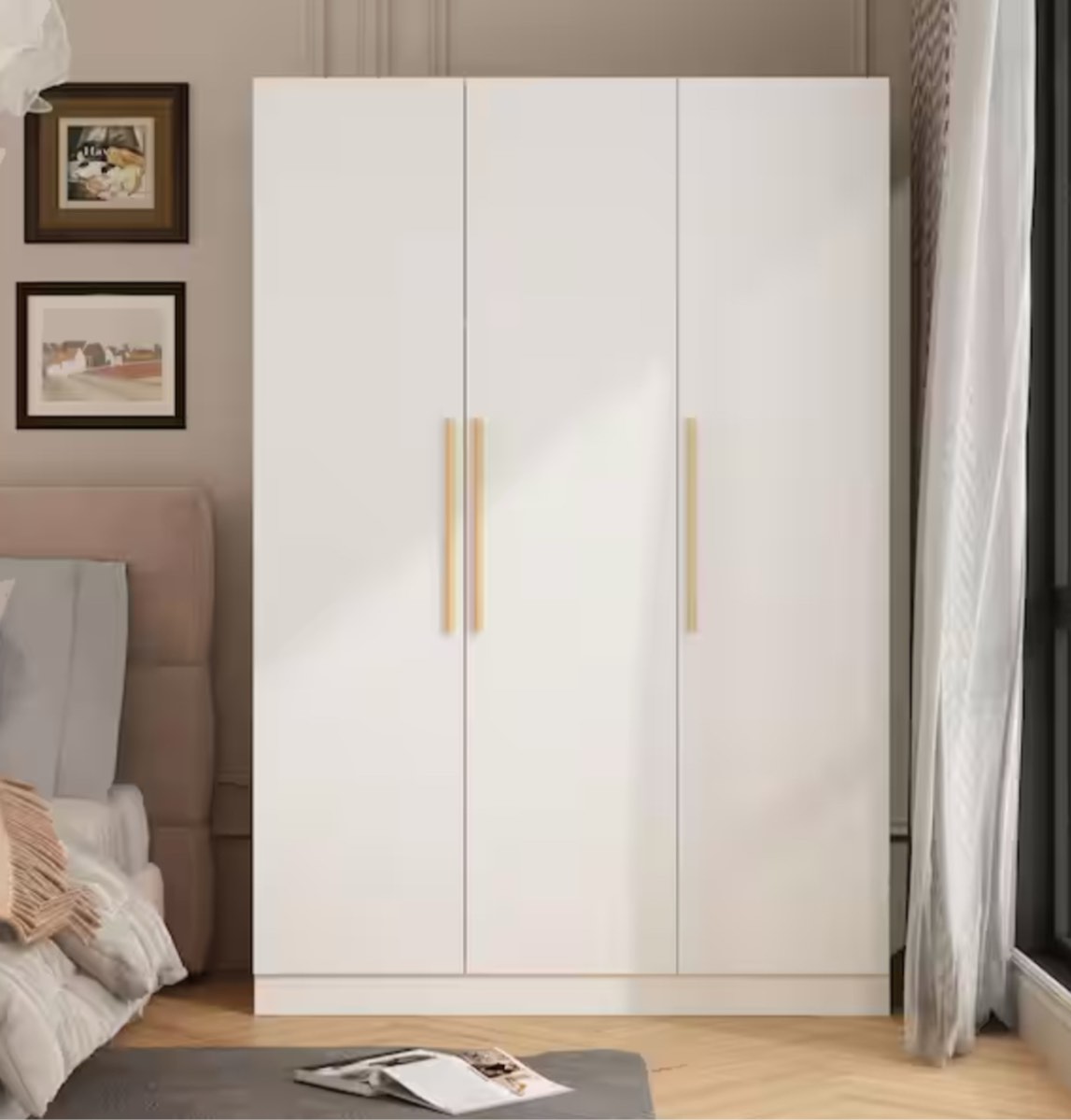 *incomplete* White 3-Door Armoires Wardrobe with Hanging Rod and Storage Shelves 