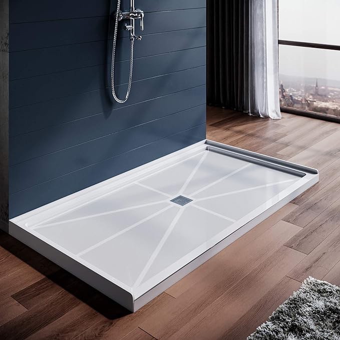 48”x32” single threshold shower pan base with drain assembly 
