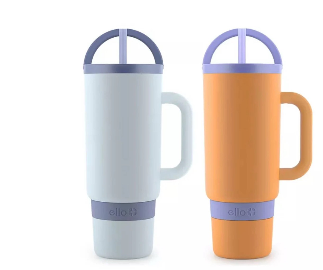 Ello - Port Stainless Steel Tumbler with Handle, Light Wash and Orange - 40 Oz - 2 Pack