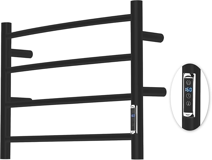 Heated Towel Racks for Bathroom, Wall Mounted Electric Towel Warmer Racks with Timer & Temperature Control, 4 Bar Stainless Steel Towel Heater for Bathroom,Plug-in,Black