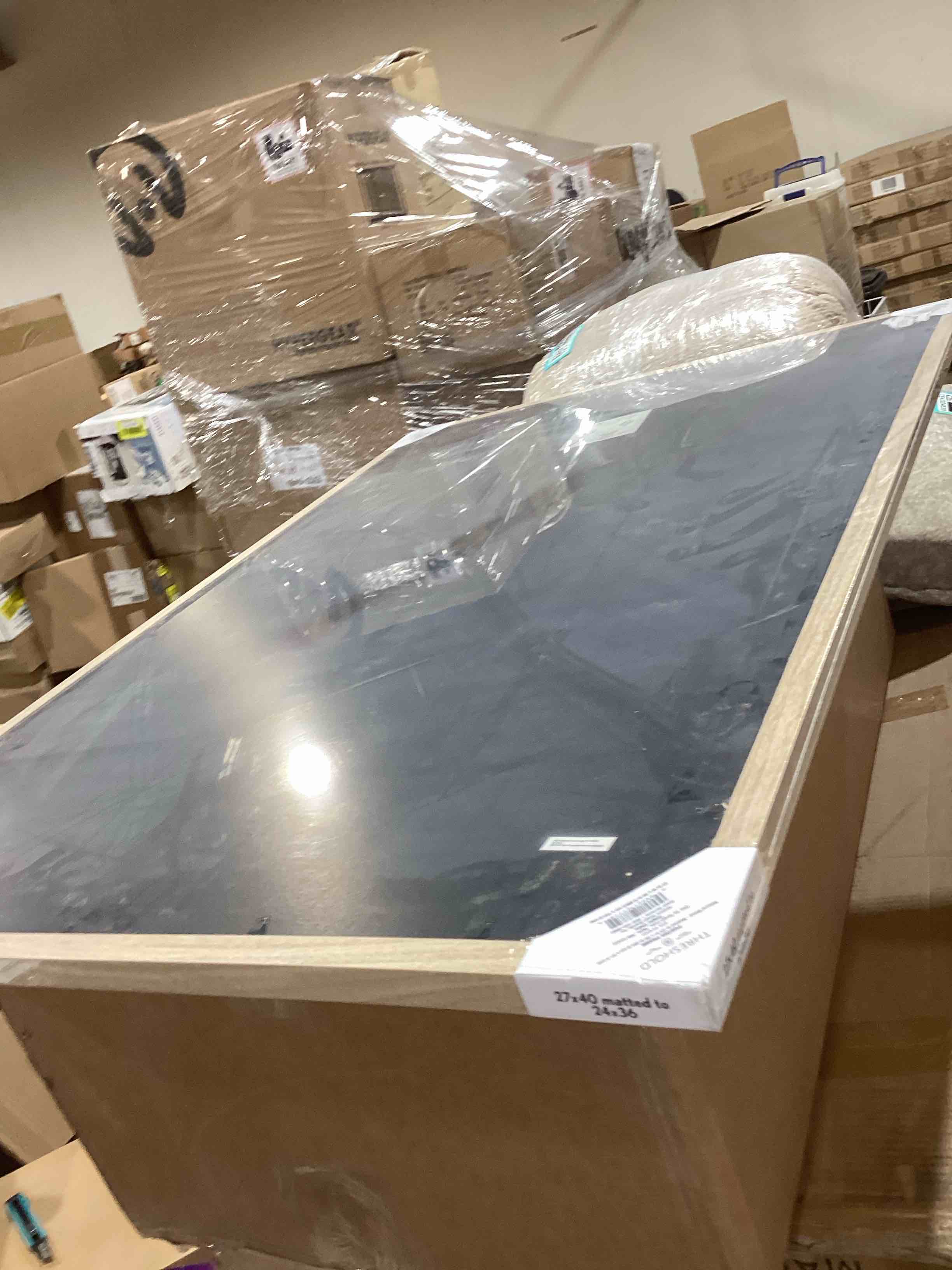 Condition photo showing New/Like New for 27" x 40" matted to 24" x 36" natural wood frame