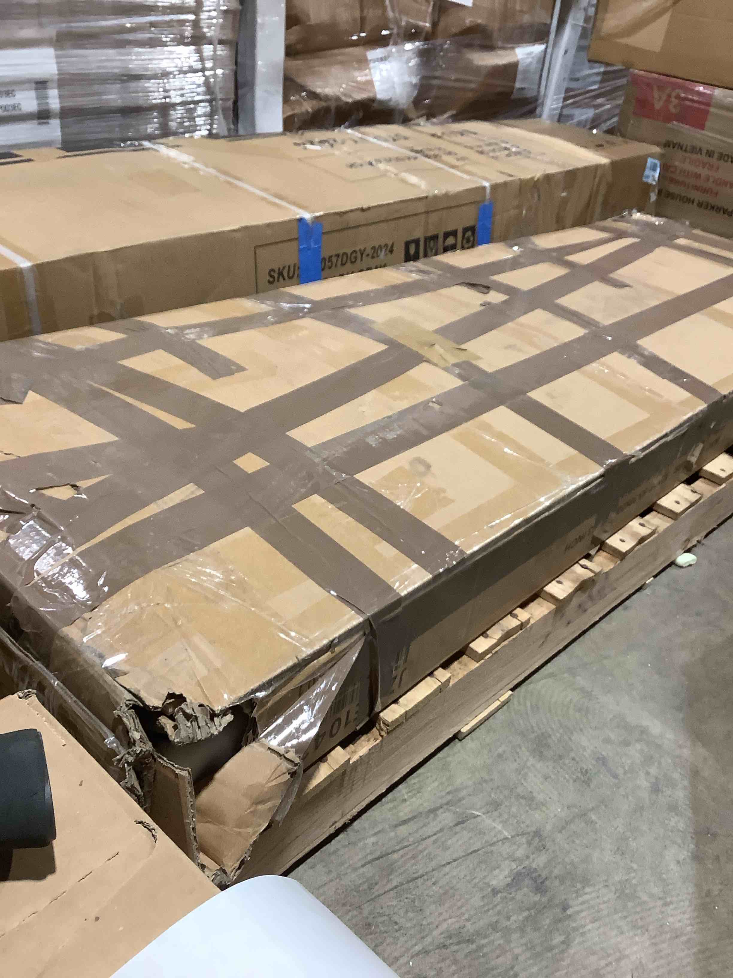 Condition photo showing Good Condition for Bedframe with linen fabric, upholstered, headboard, and wooden slats