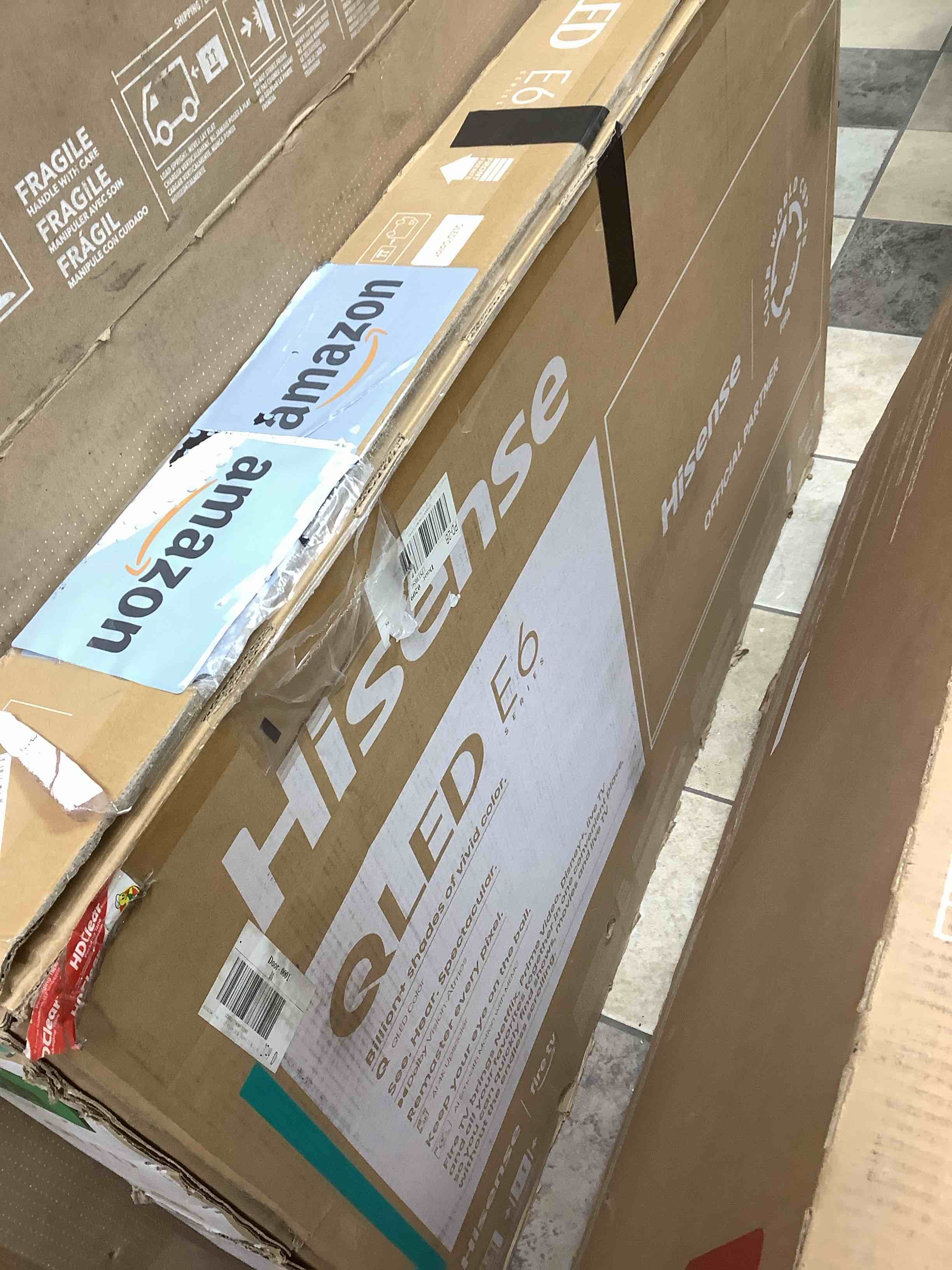Condition photo showing As Is for Hisense 55" E6 Cinema Series Hi-QLED 4K UHD Smart Fire TV (55E6QF, 2025 Model) - AI Light Sensor, Dolby Vision · Atmos, Voice Remote with Alexa, Motion Rate 120, HDR 10+ Adaptive, Game Mode Plus