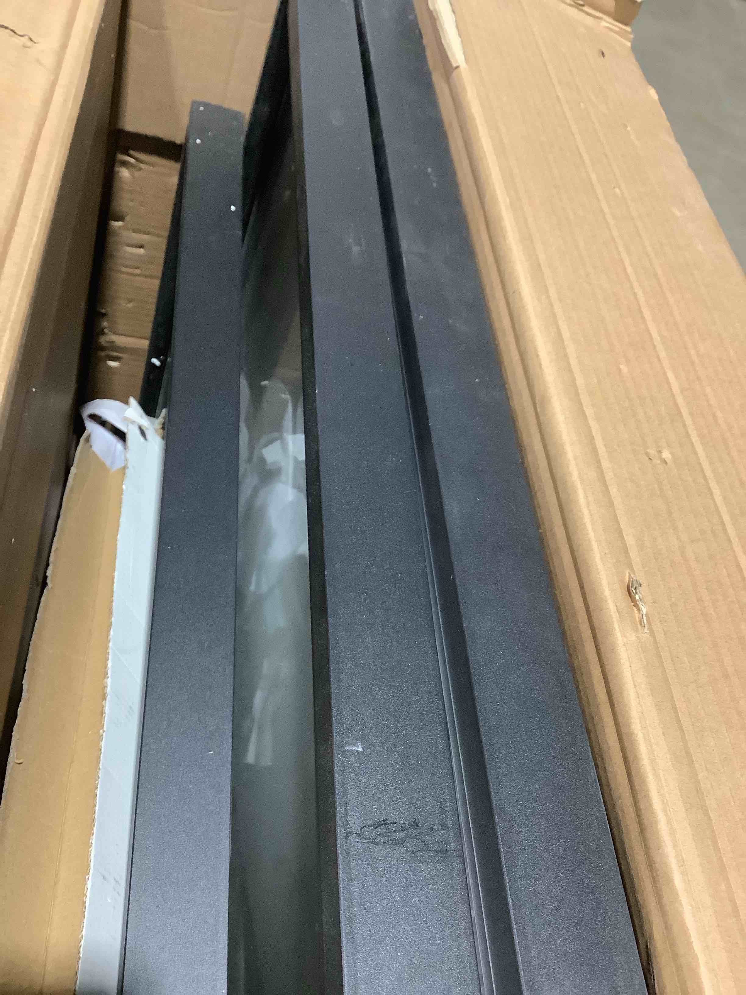 Condition photo showing Good Condition for Metal and glass sliding barn door 