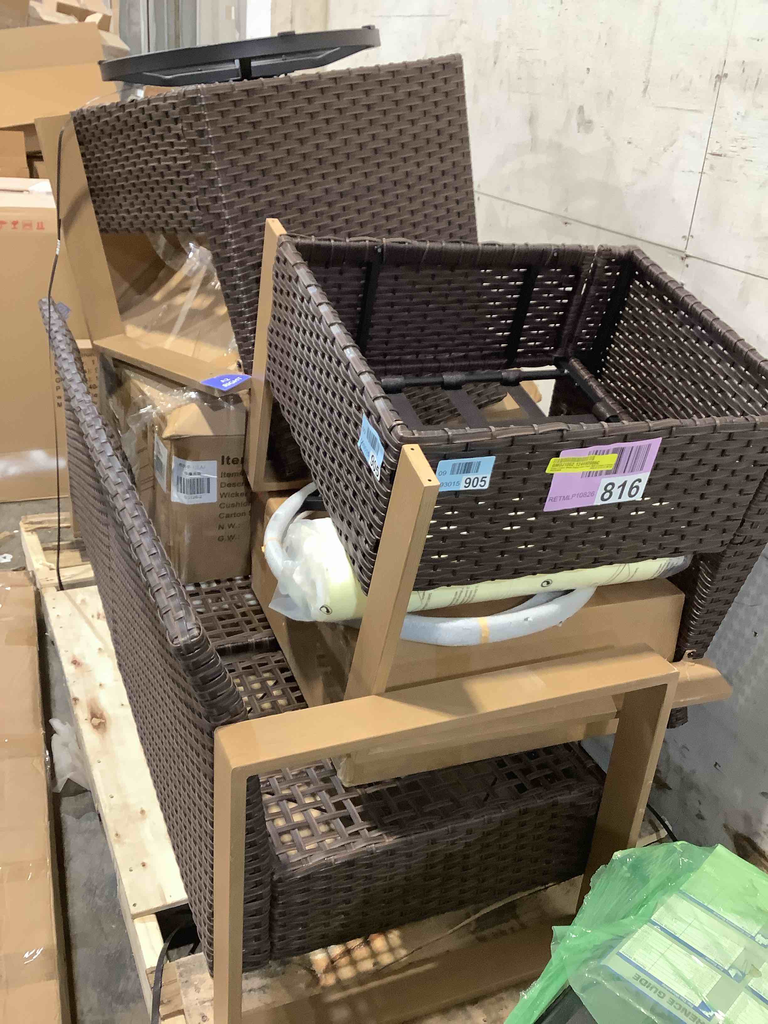 Condition photo showing Good Condition for Draven Outdoor Wicker 2 swivel glider chairs with cushion and couch 