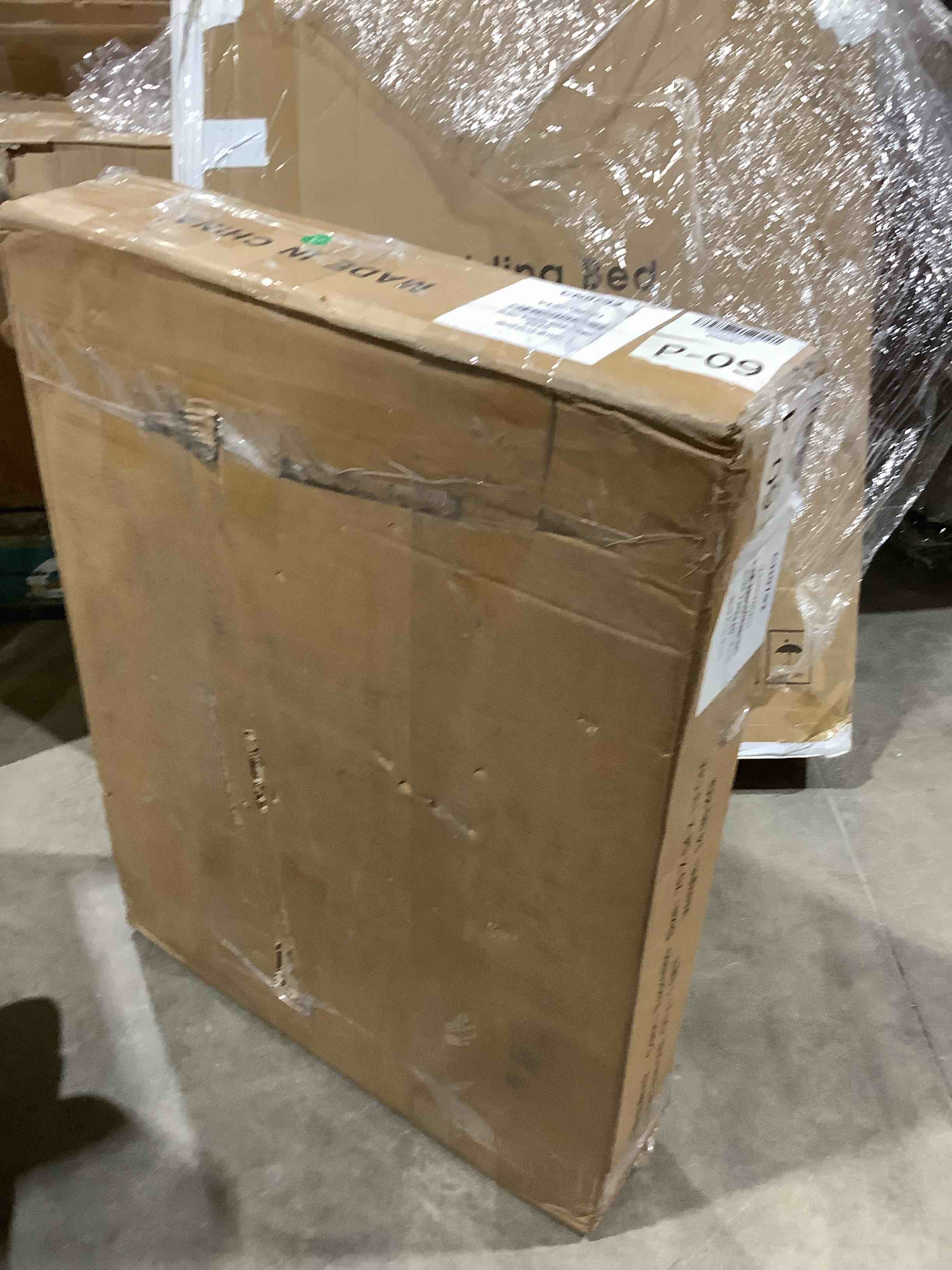 Condition photo showing Good Condition for Farmhouse End Table, 18" Side Table with Drawer and Barn Door Storage, Wood Sofa Side Bedside Table for Living Room, Bedroom (White)