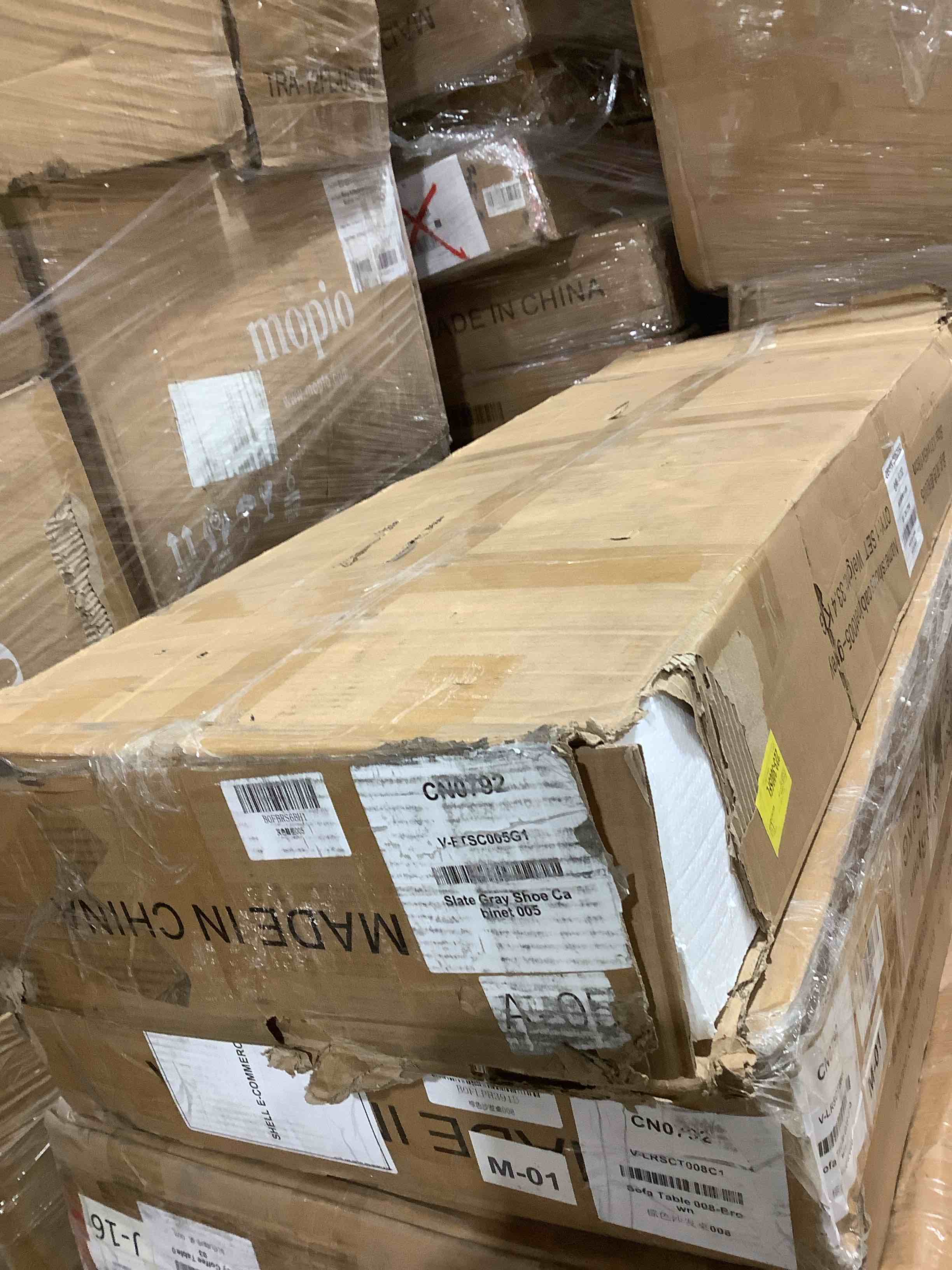 Condition photo showing Good Condition for Wooden Shoe Cabinet with 4 Flip Drawers, Narrow Shoe Rack Organizer Cabinet for Classified Storage, Farmhouse Shoe Storage Cabinet for Entryway, Living Room (Grey)