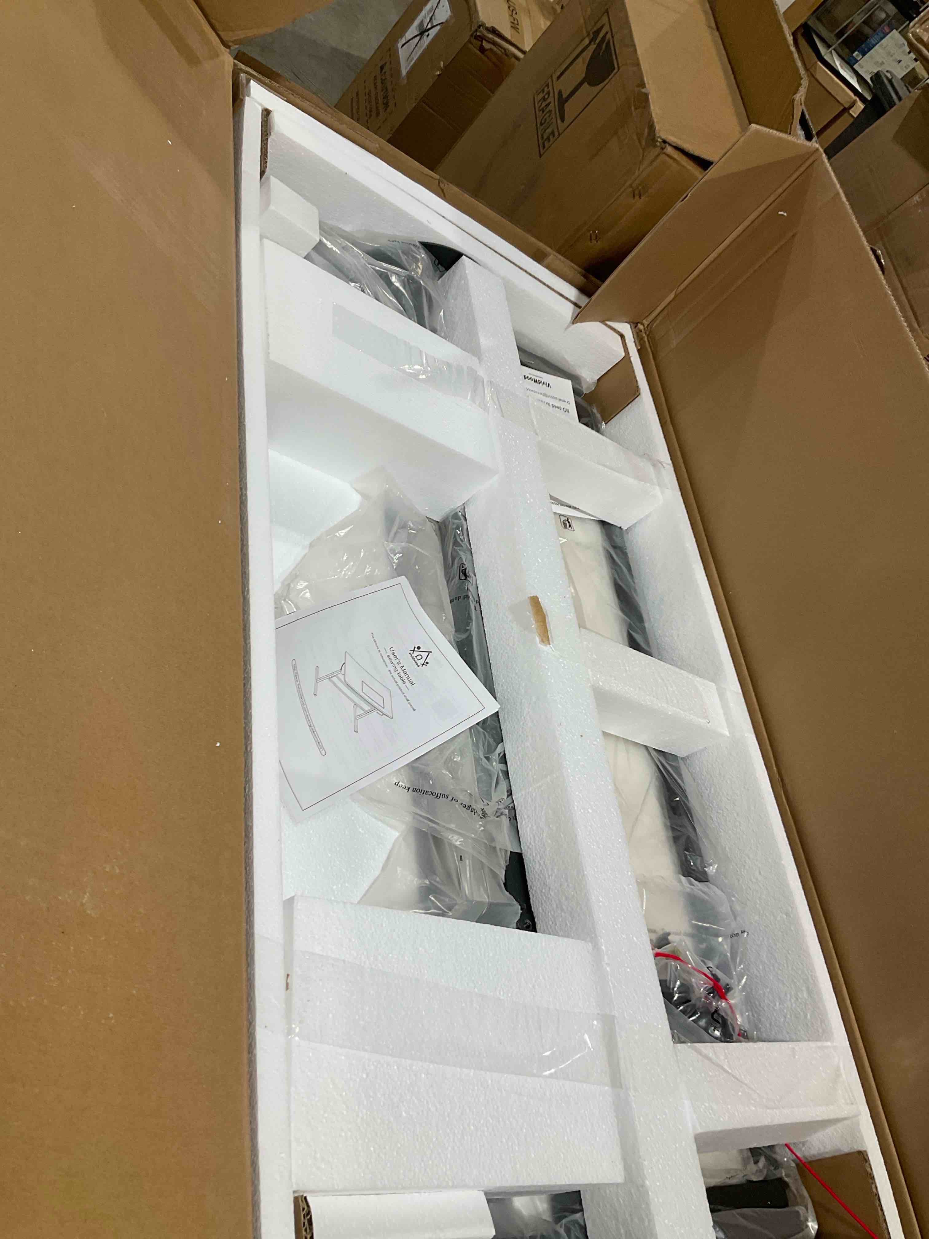 Condition photo showing New/Like New for Vividwood Folding Sewing Table, Multipurpose Sewing Machine Table with Adjustable Shelf, Measuring Scale Marks (Warm White)