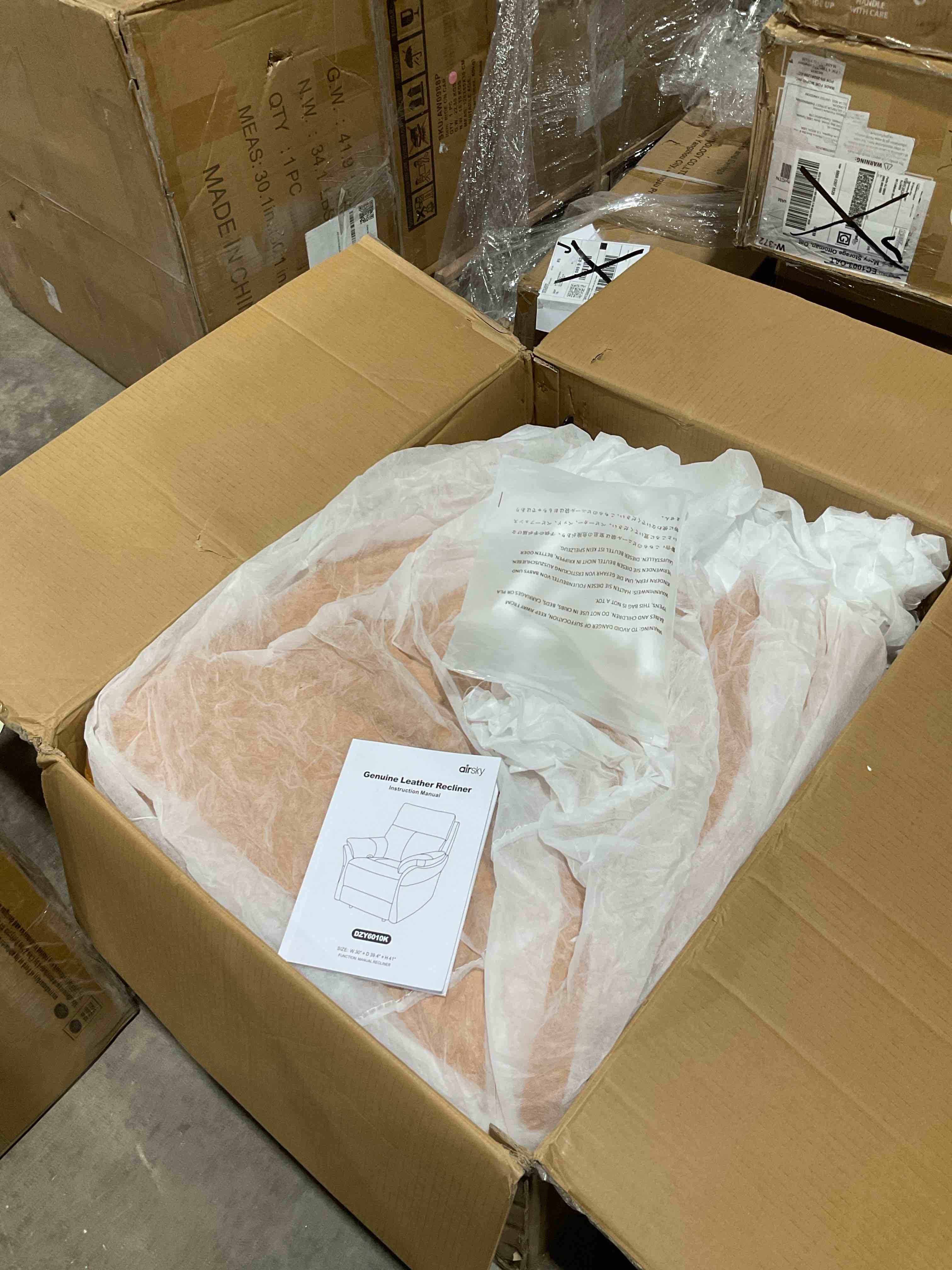 Condition photo showing Good Condition for AIRSKY Genuine Leather Recliner Chair, Top Grain Leather, Italian Water-Washing Process, Wall Hugger Recliner Chair, for Living Room, Theater Seating, Bedroom. R1, Orangish Yellow