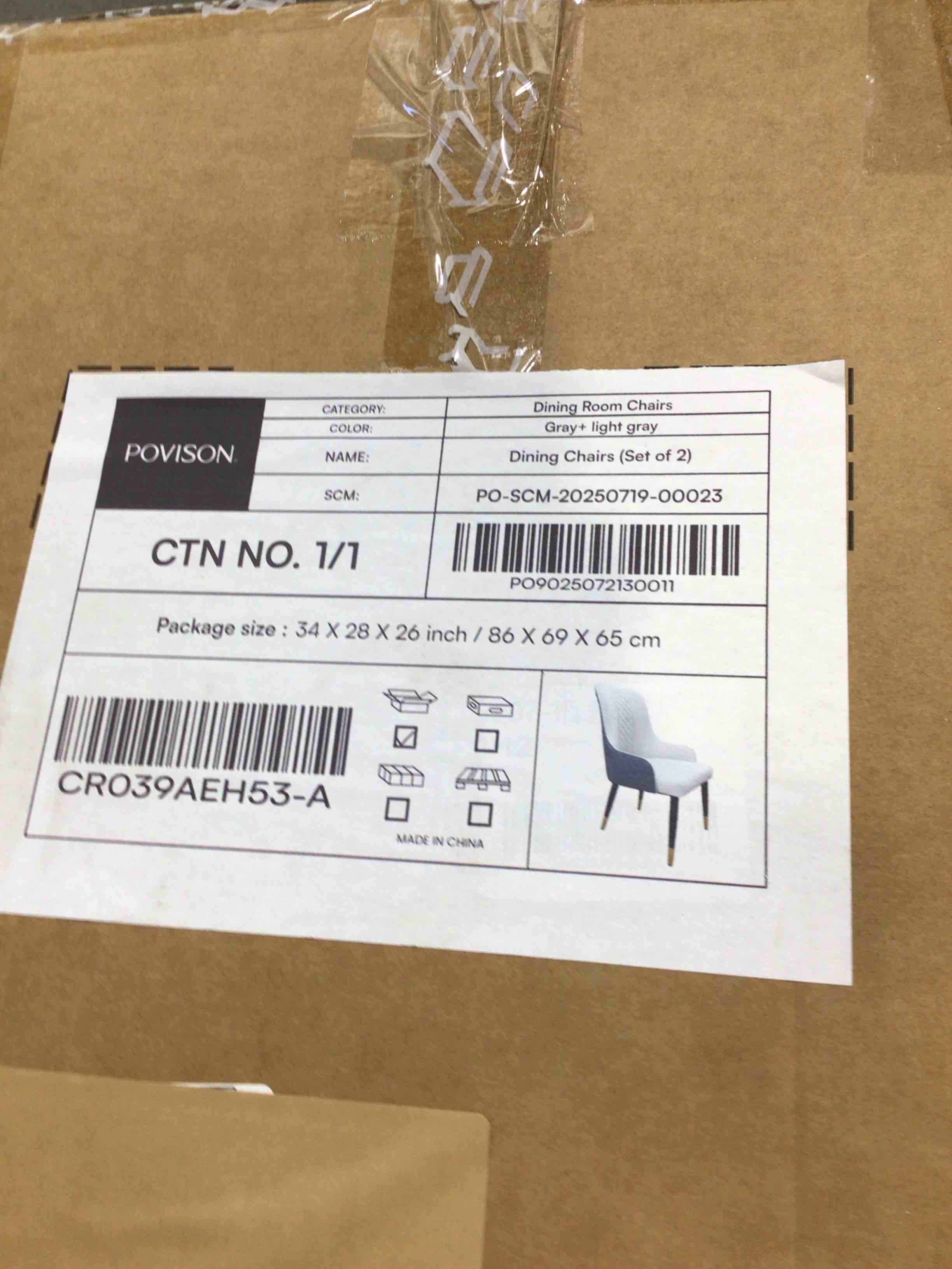 Condition photo showing New/Like New for Povison Upholstery Dining Room Table Chairs, gray and light gray set of two