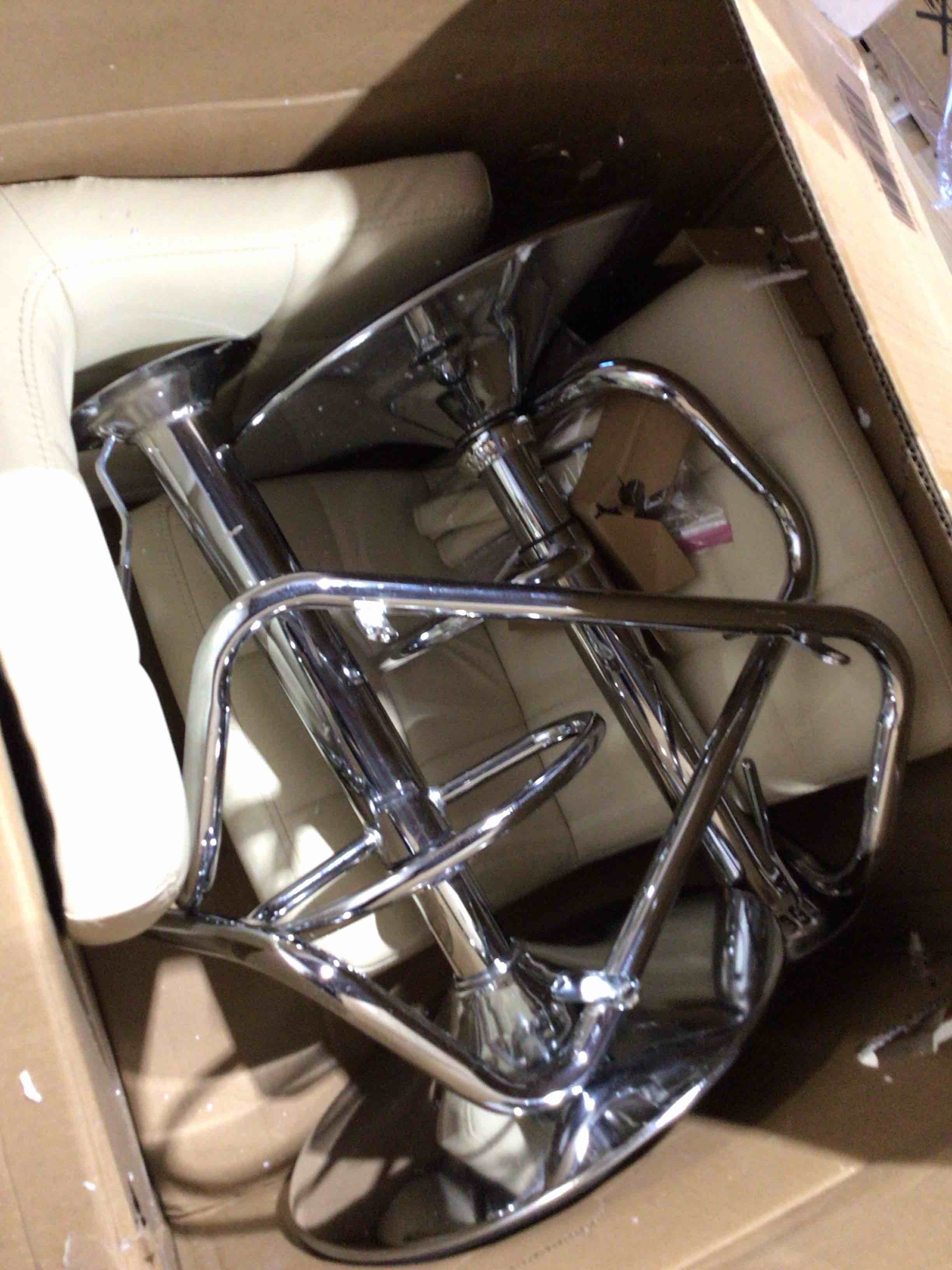 Condition photo showing Good Condition for Swivel upholstered, adjustable height, counter stool with metal frame, beige 