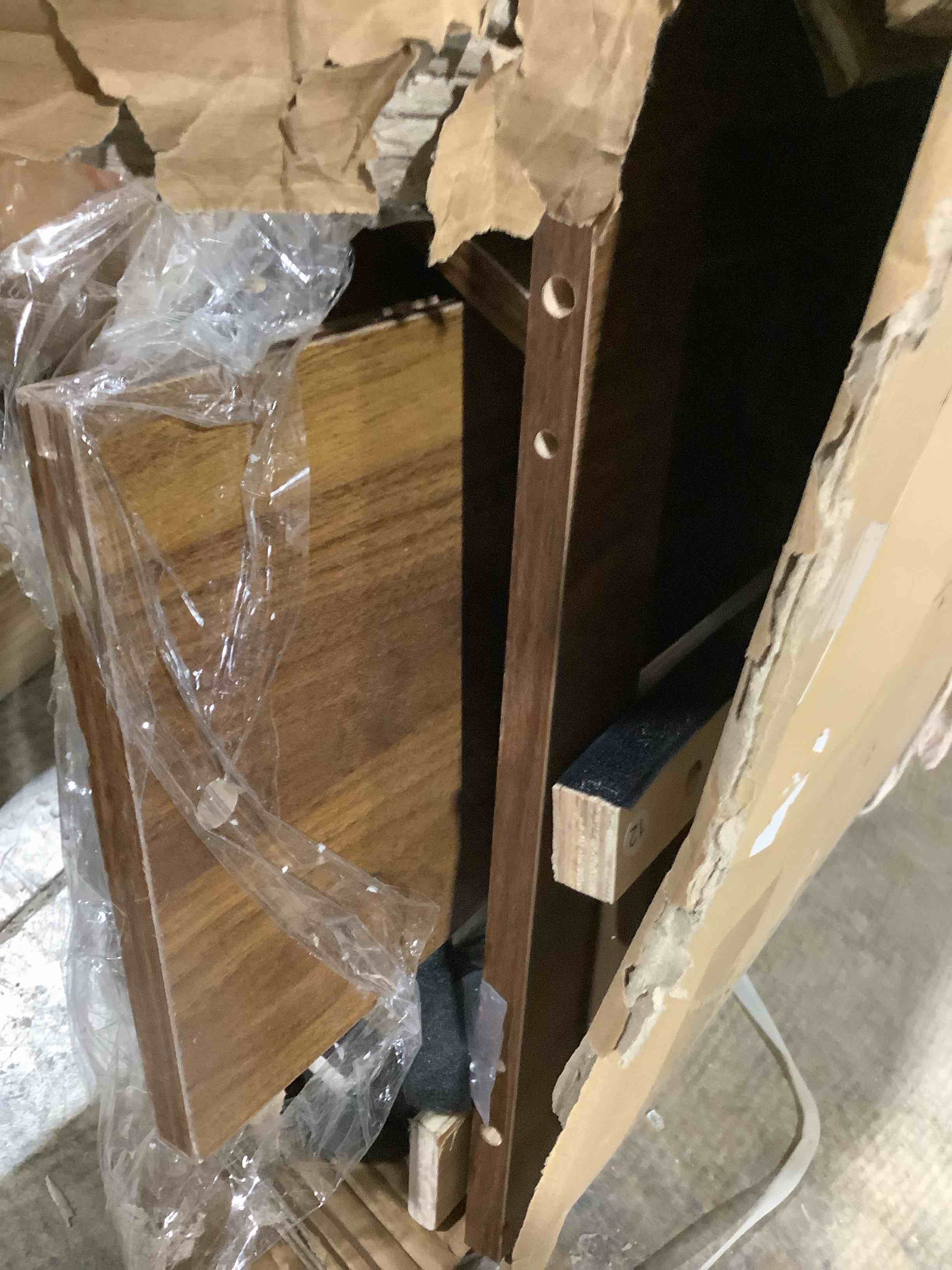 Condition photo showing Good Condition for Farmhouse, Kingwood, bed frame with headboard and 3 front drawers when  walnuts