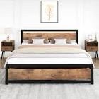 Metal frame platform bed with wood headboard king size