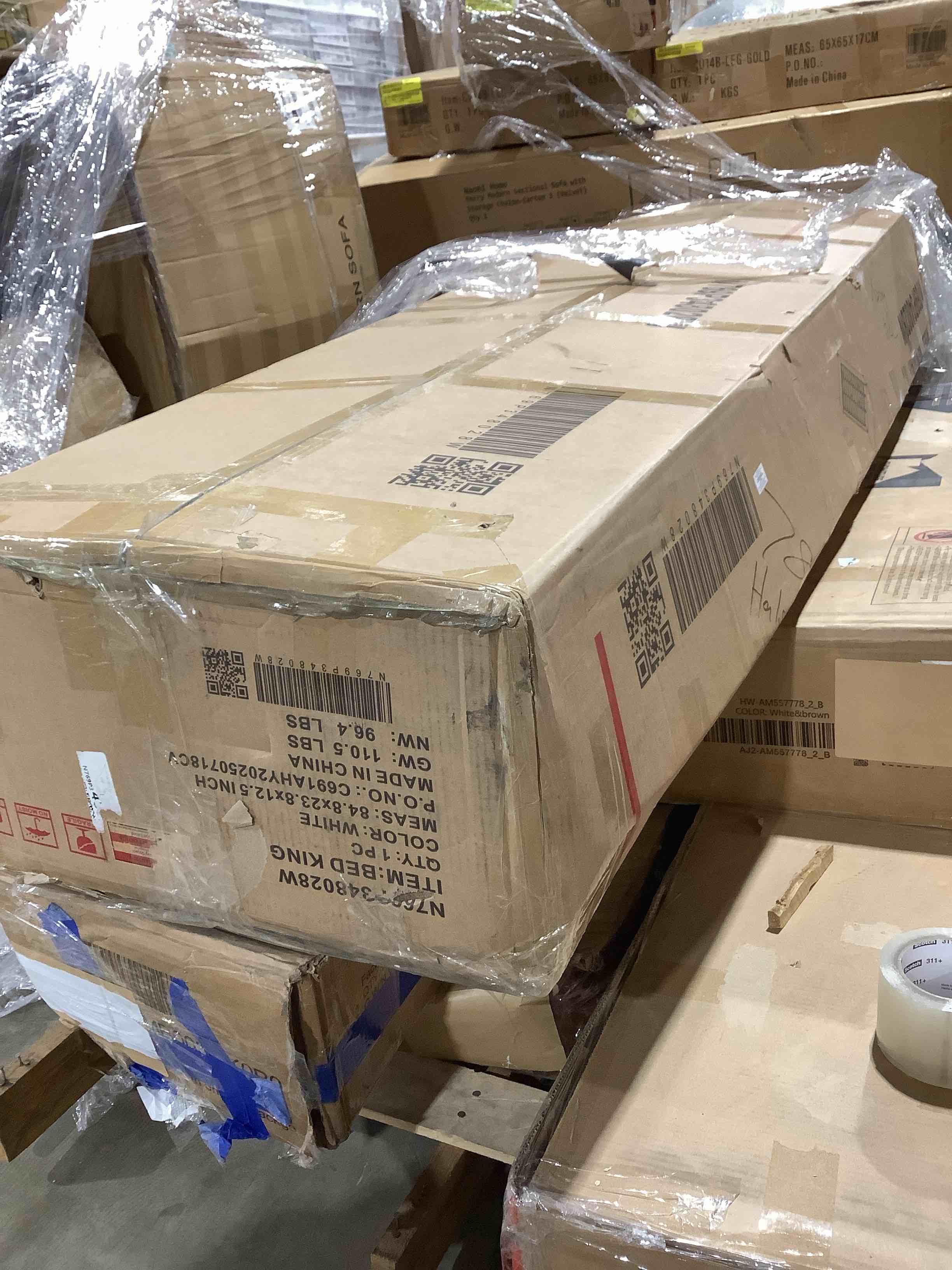 Condition photo showing Good Condition for Cream Fabric Upholstered Bed With Curved Headboard, Granular Texture, 800Lb Capacity, Modern King Comfort