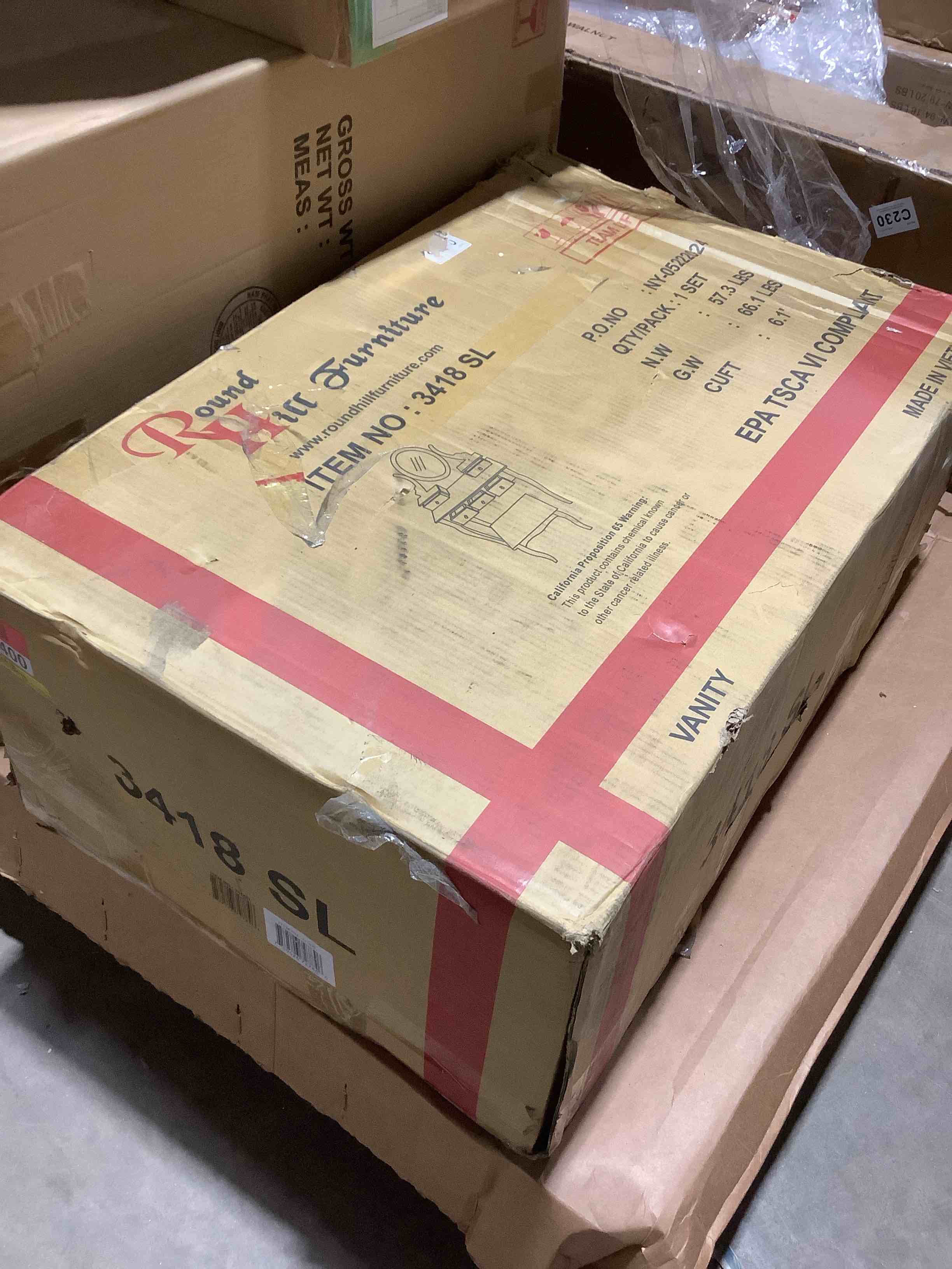 Condition photo showing New/Like New for Roundhill Furniture Ashley Wood Make - Up Vanity Table and Stool Set  Silver