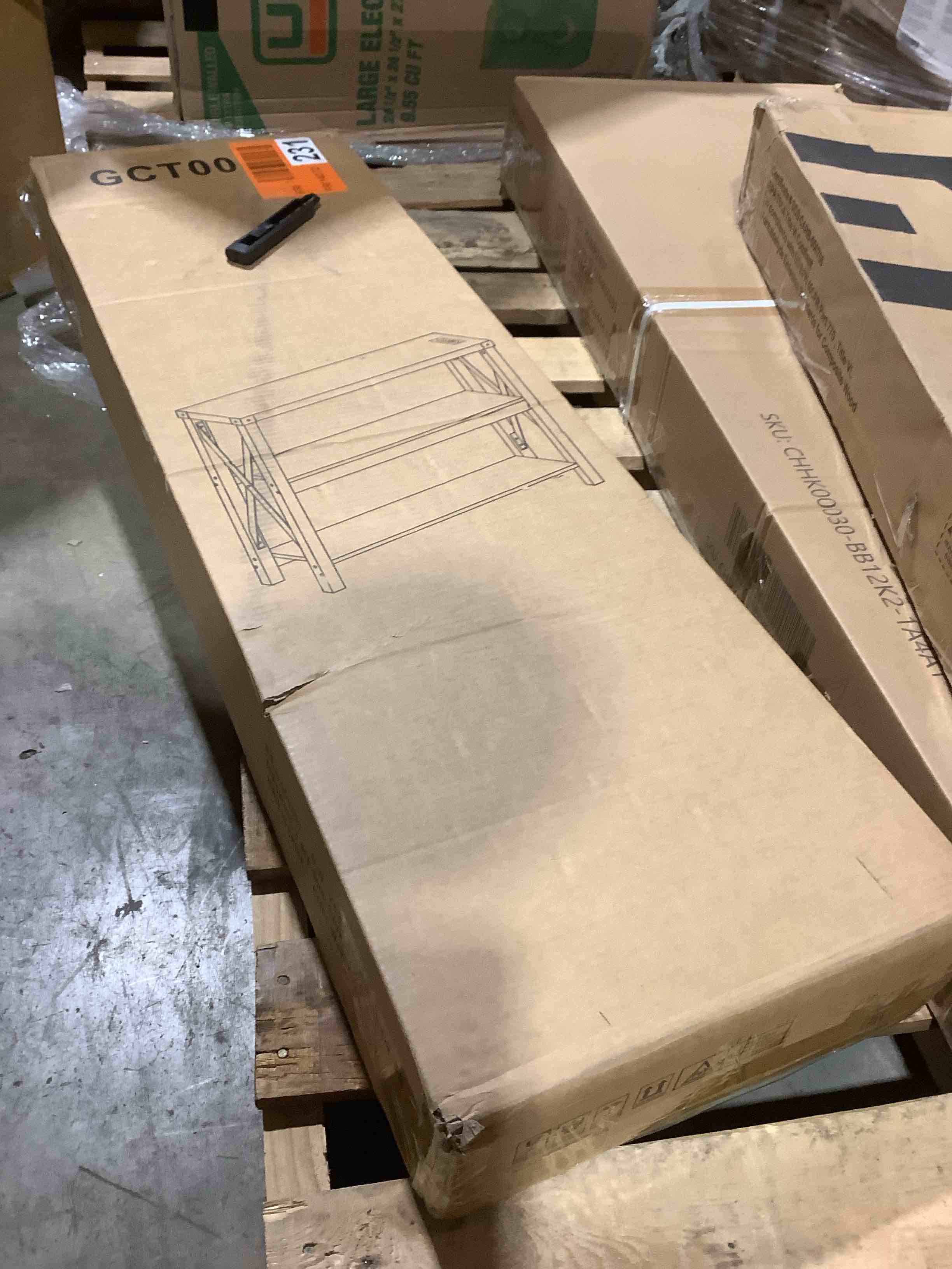 Condition photo showing Good Condition for Entryway console table with wide storage shelves wash gray