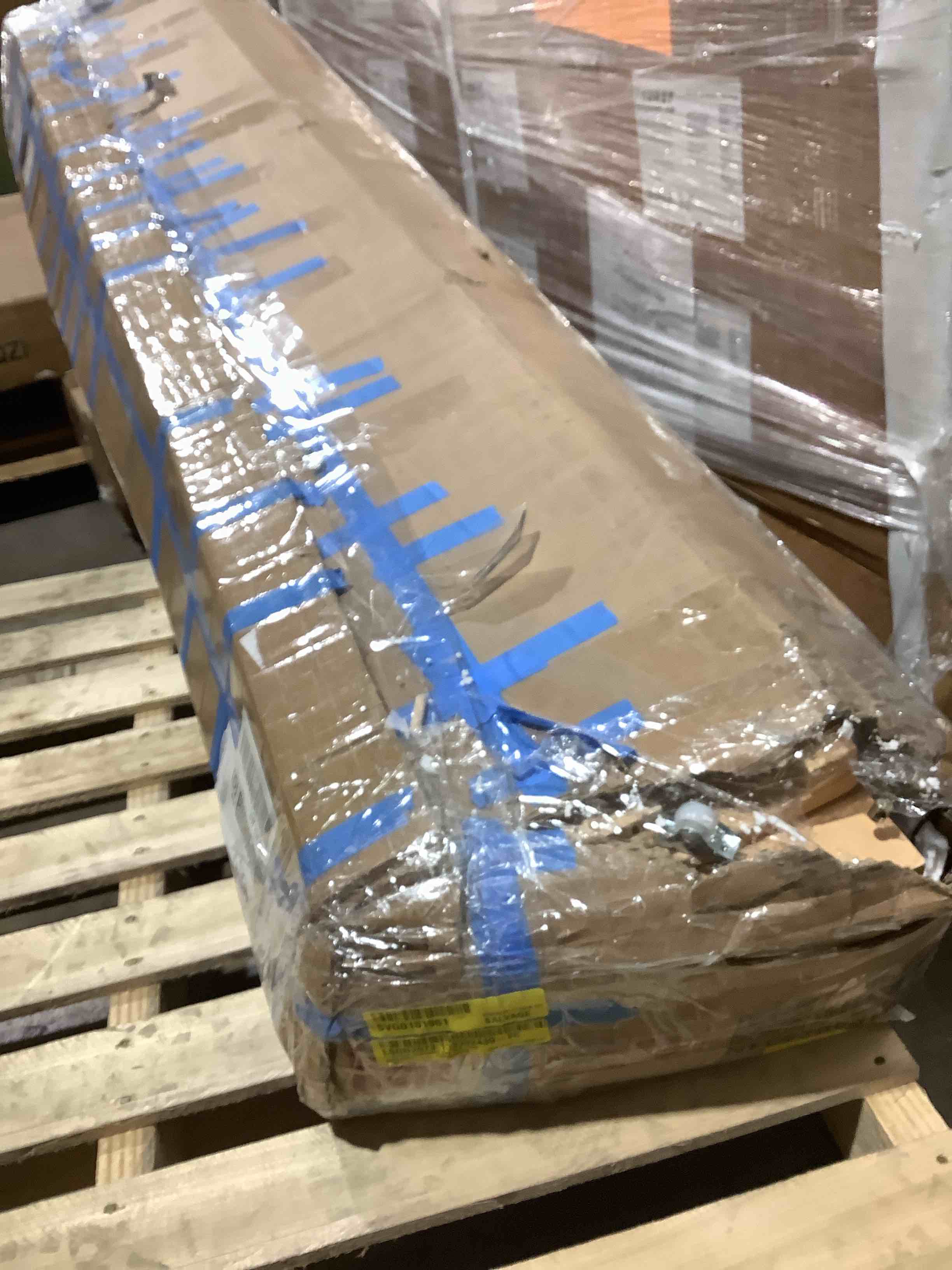 Condition photo showing Good Condition for L shape, design, platform, bed frame with Trummel and drawers, natural color, incomplete 