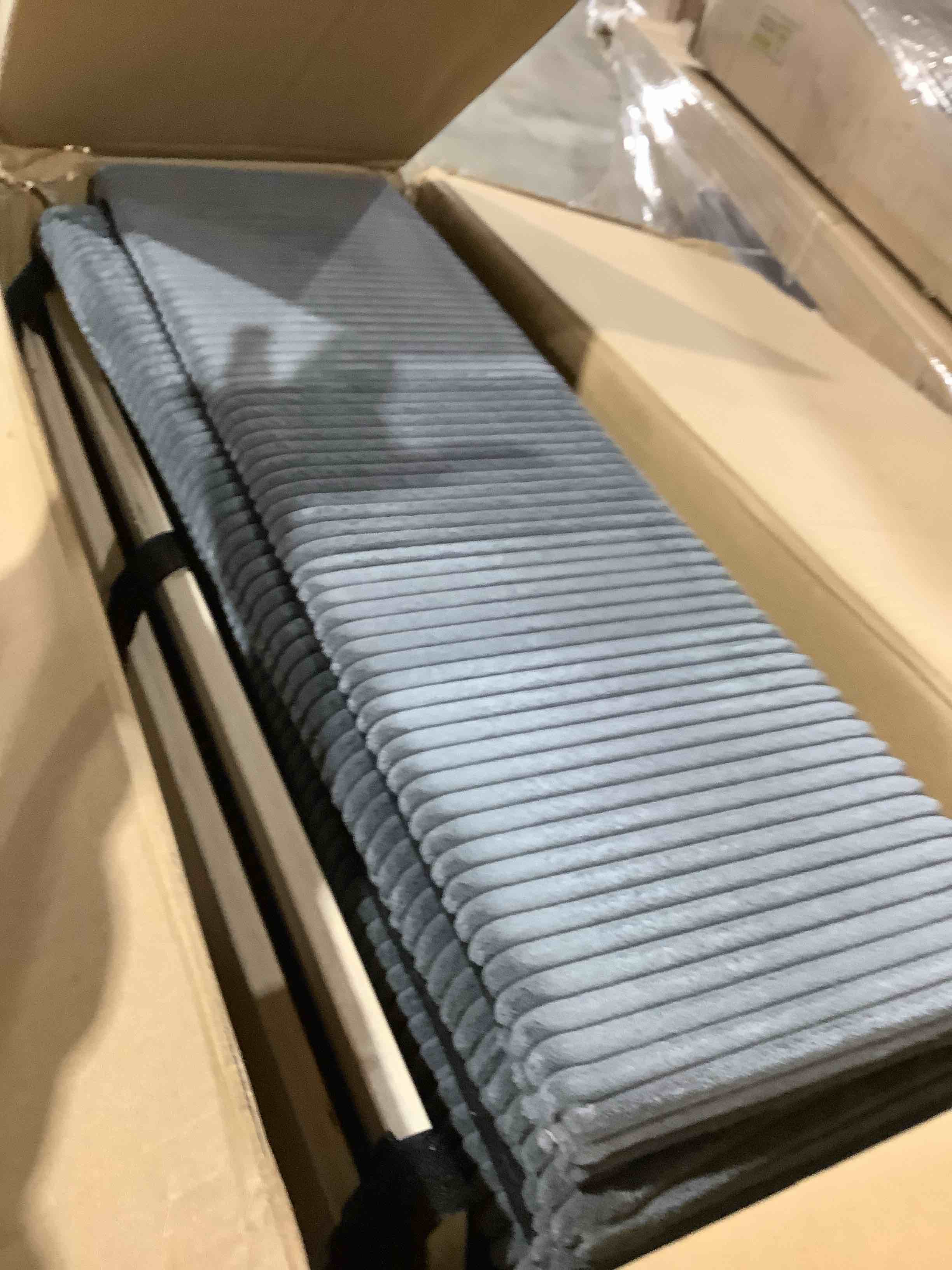 Condition photo showing Good Condition for Grey upholstered, corduroy armless chair