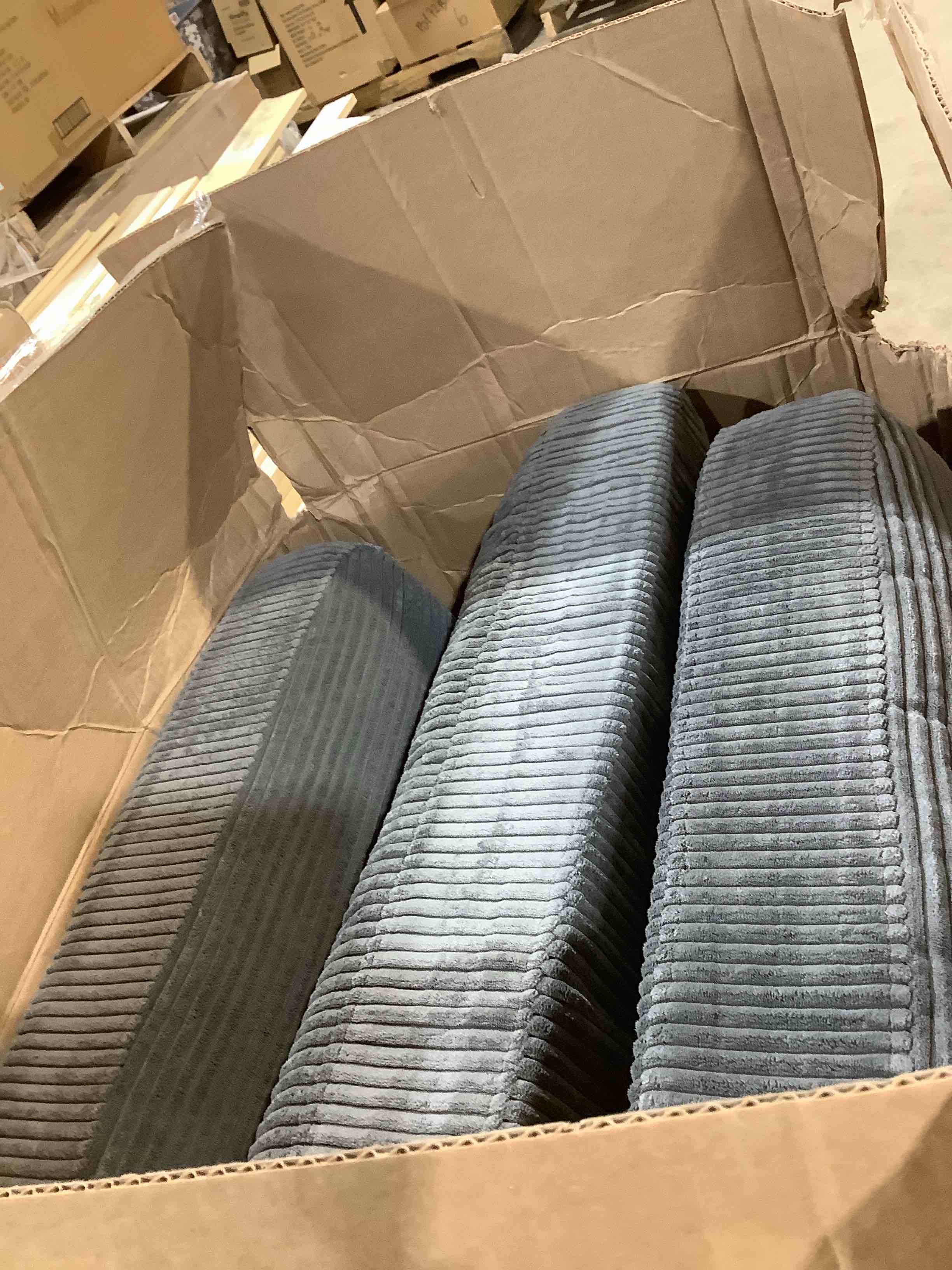 Condition photo showing Good Condition for Aneea 8 piece corduroy sectional gray, 3 sofa cushions