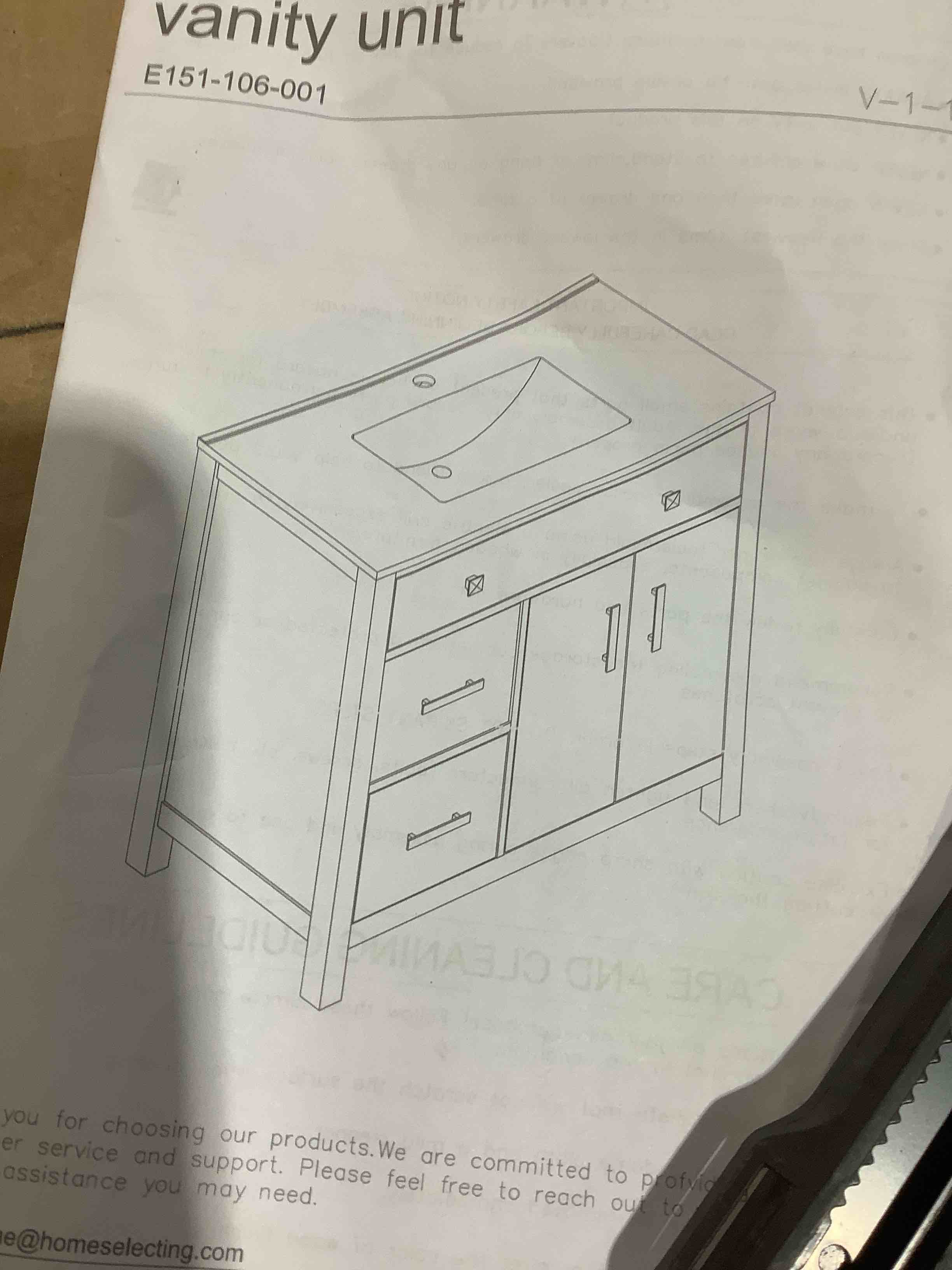 Condition photo showing As Is for vanity unit 2 doors, doors, light brown e151-106-001